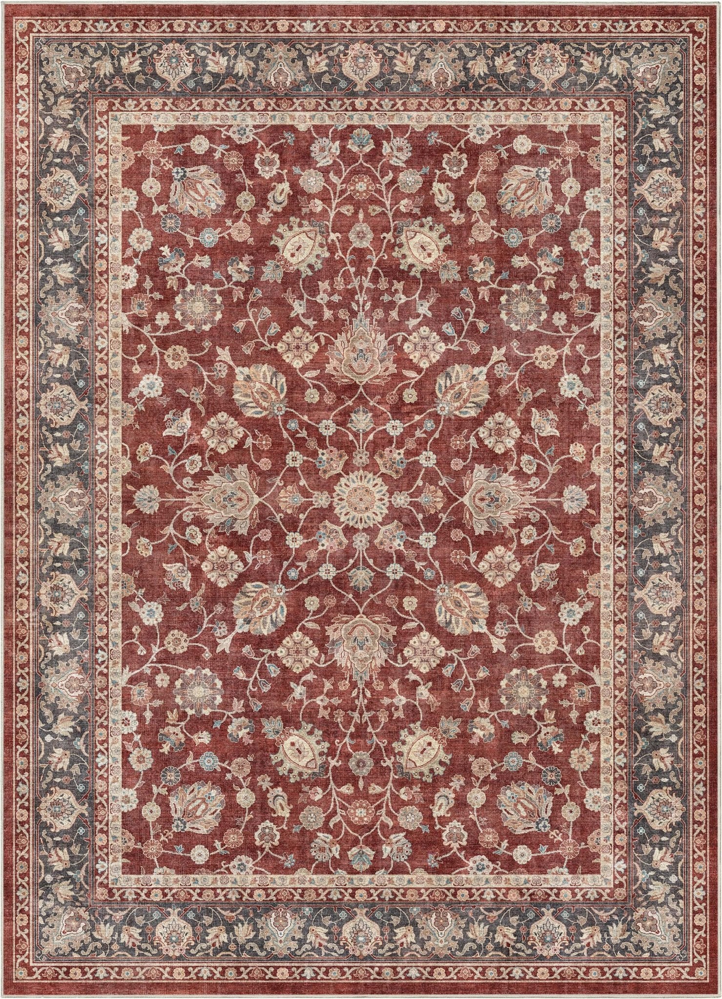 Red - Rome Vintage Oriental Floral Flat-Weave Rug - Well Woven