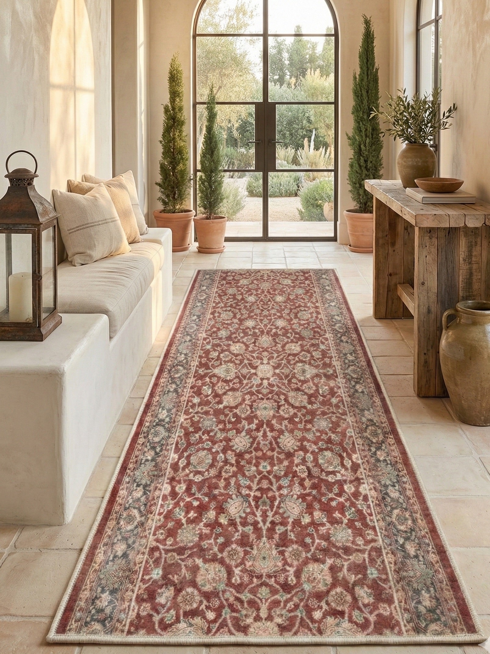 Custom Size Hallway & Stair Runner Rome Vintage Oriental Floral Red Choose Your Width x Choose Your Runner Length