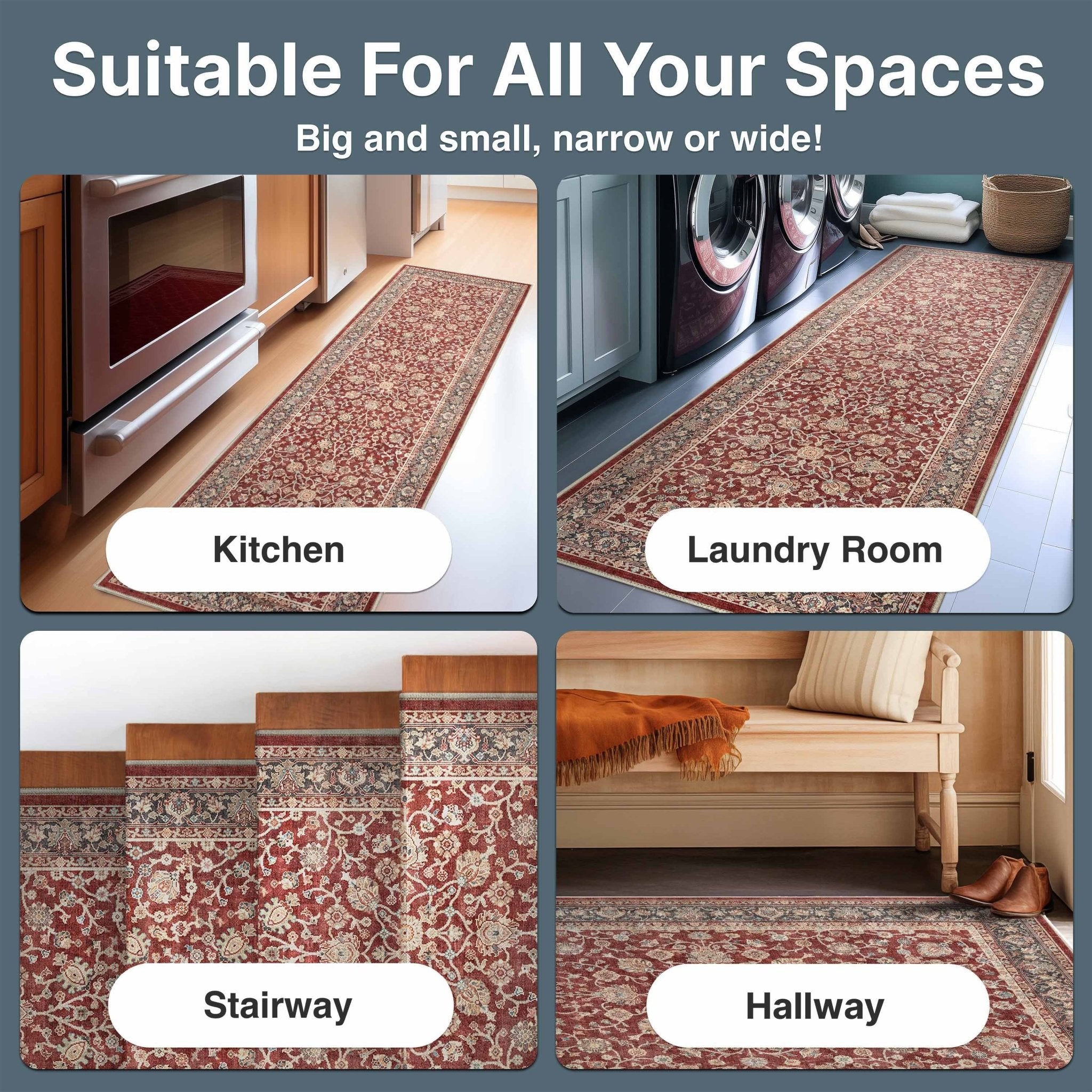 Custom Size Hallway & Stair Runner Rome Vintage Oriental Floral Red Choose Your Width x Choose Your Runner Length Well Woven