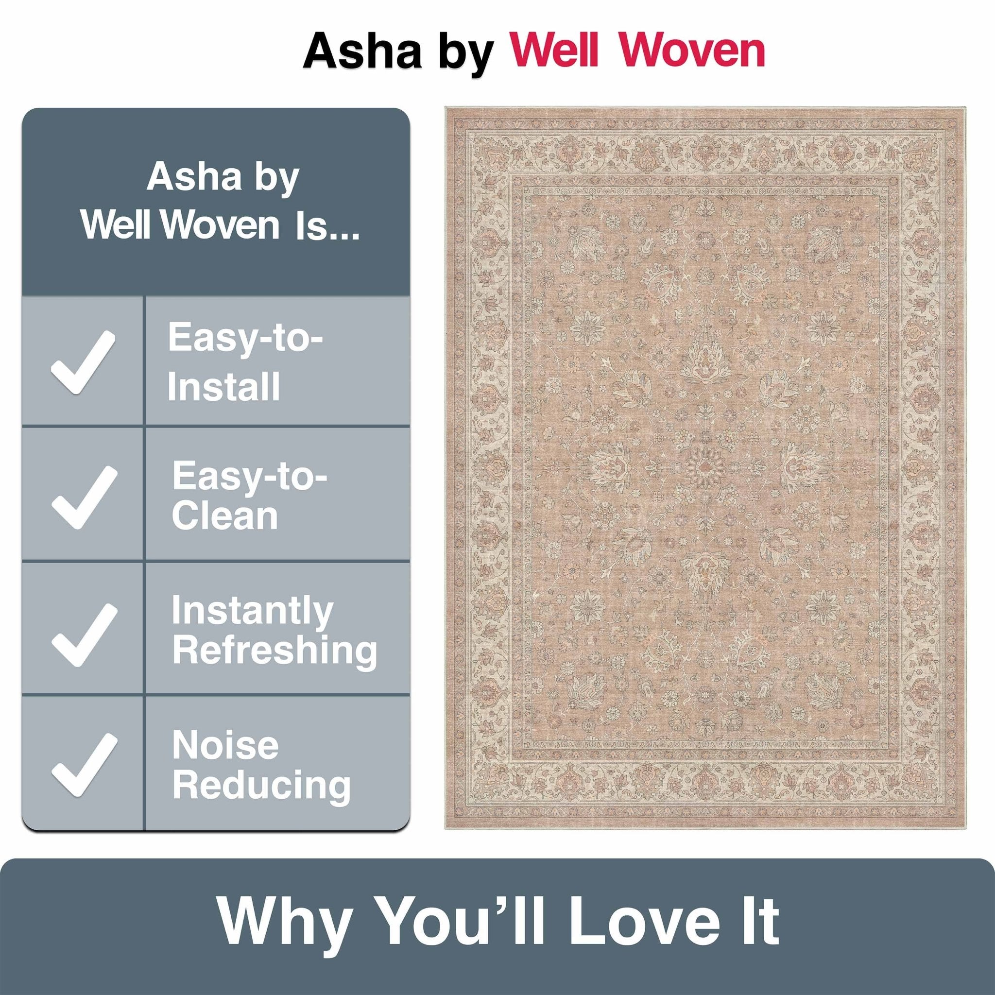 Beige Cream - Rome Vintage Oriental Floral Flat-Weave Rug - Well Woven