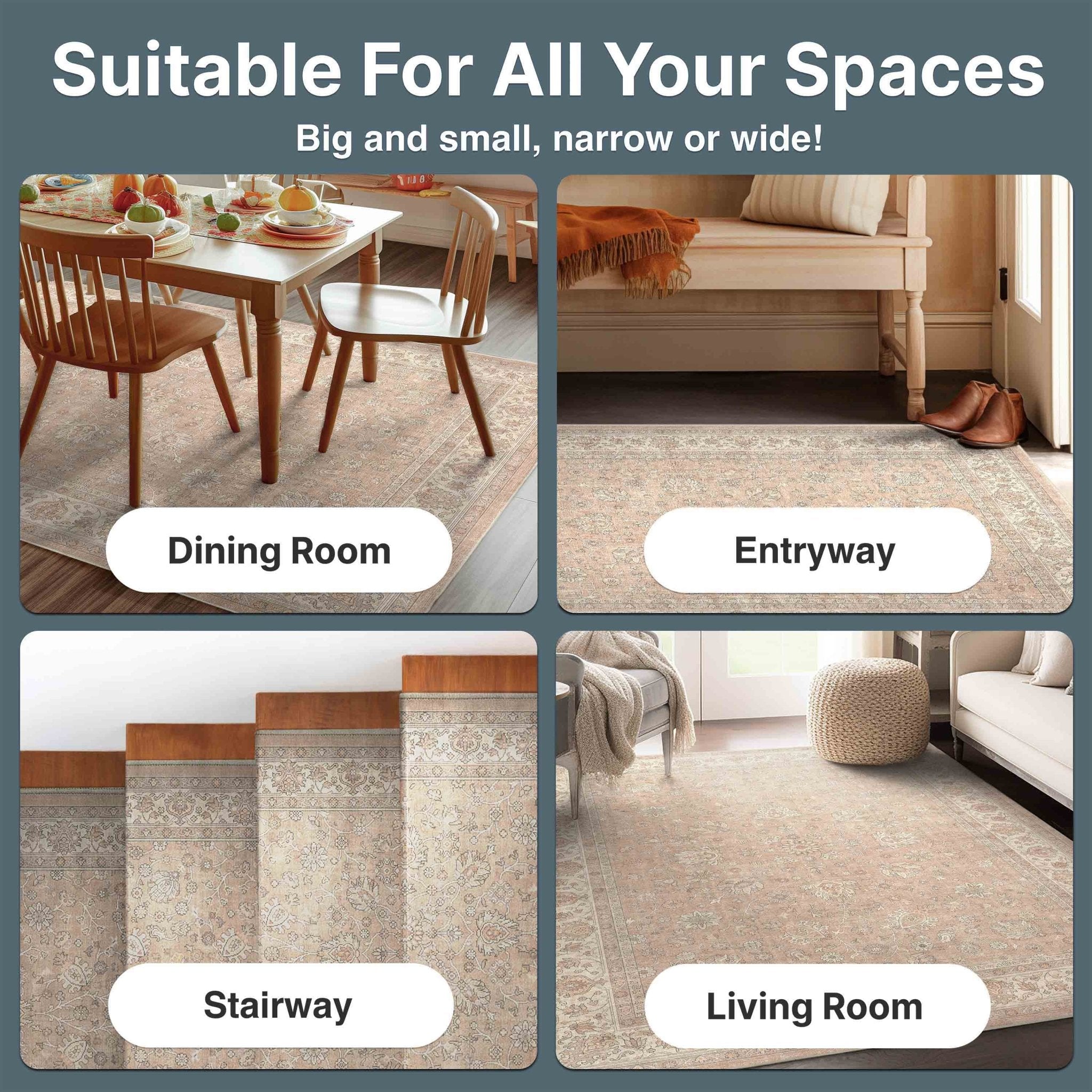 Beige Cream - Rome Vintage Oriental Floral Flat-Weave Rug - Well Woven