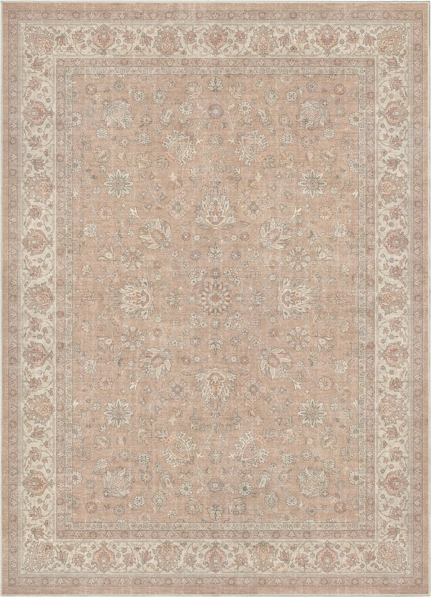 Beige Cream - Rome Vintage Oriental Floral Flat-Weave Rug - Well Woven