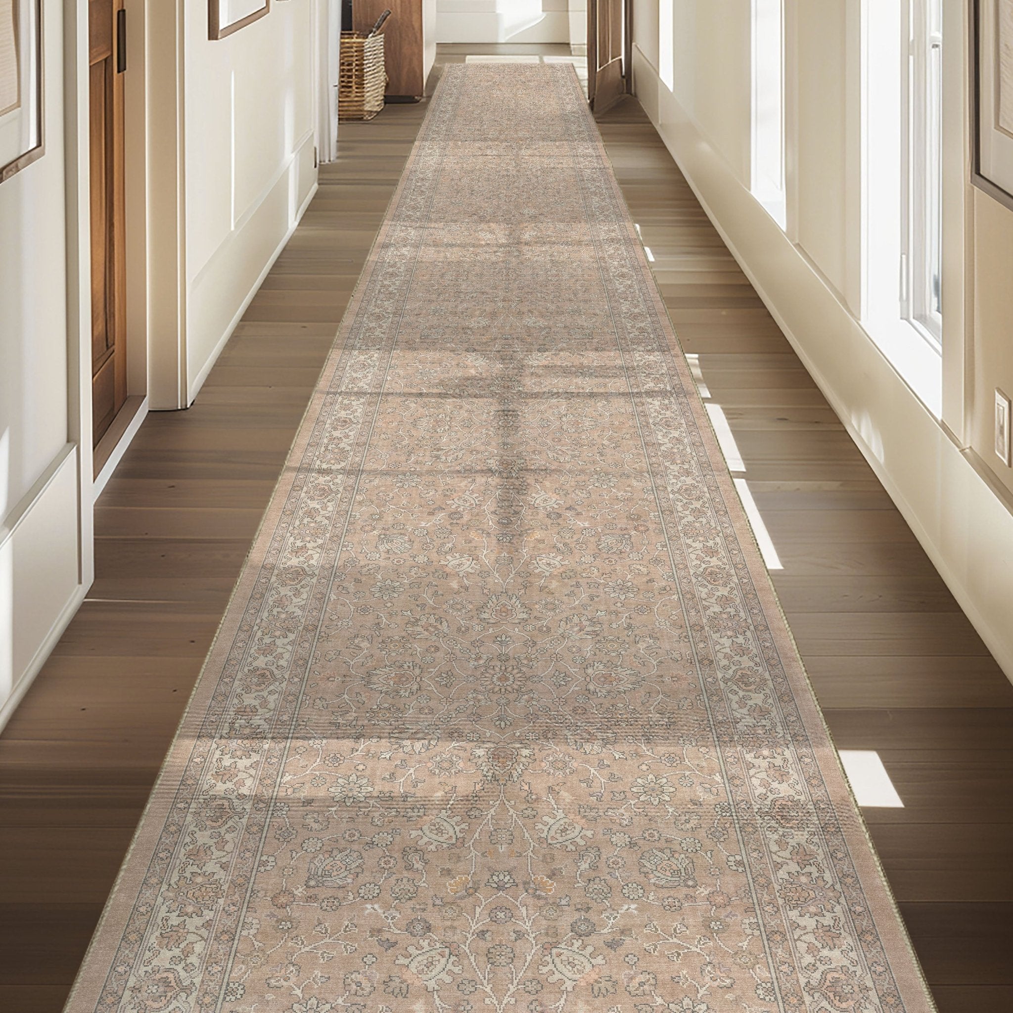 Custom Size Hallway & Stair Runner Rome Vintage Oriental Floral Beige Cream Choose Your Width x Choose Your Runner Length Well Woven