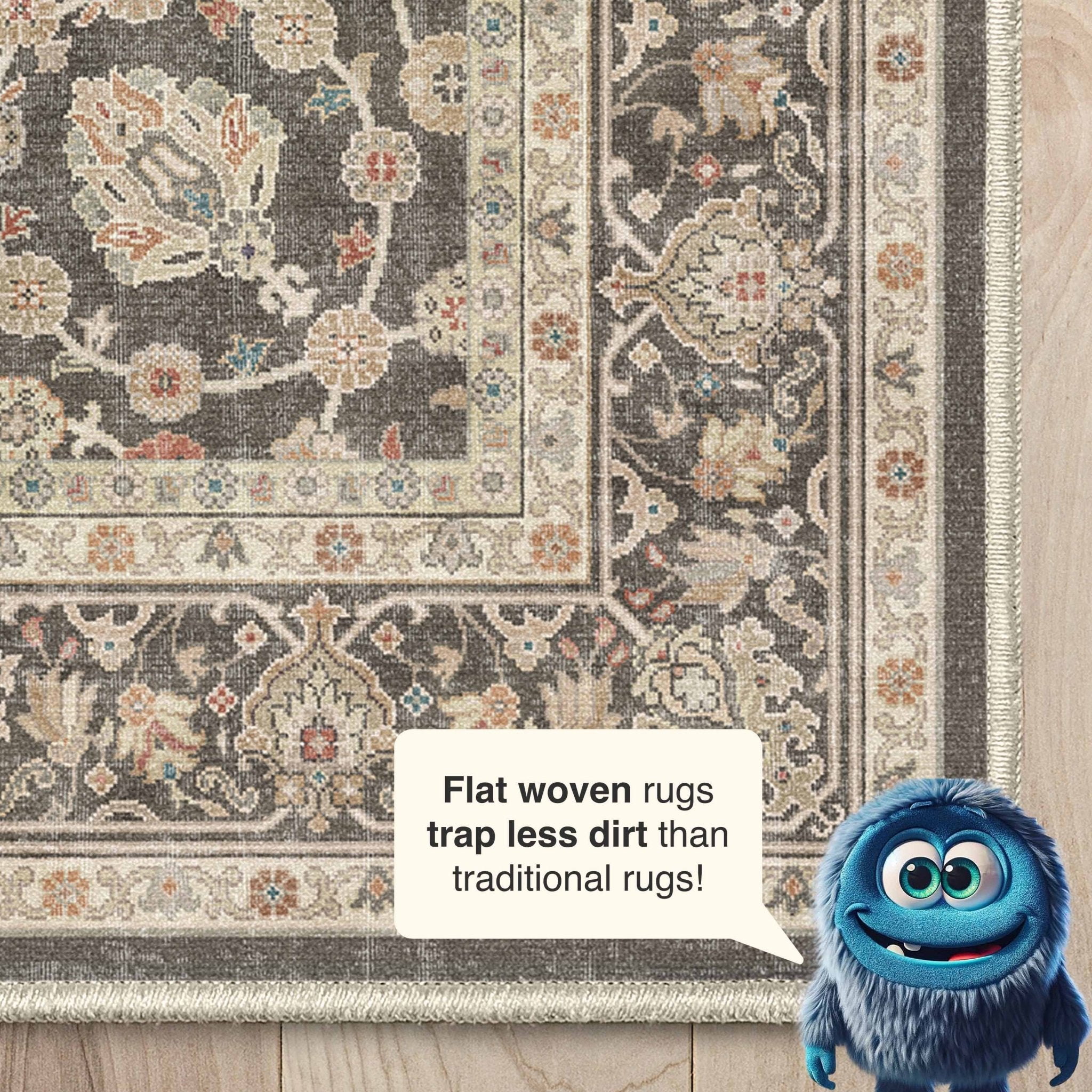 Charcoal Brown - Rome Vintage Oriental Floral Flat-Weave Rug - Well Woven