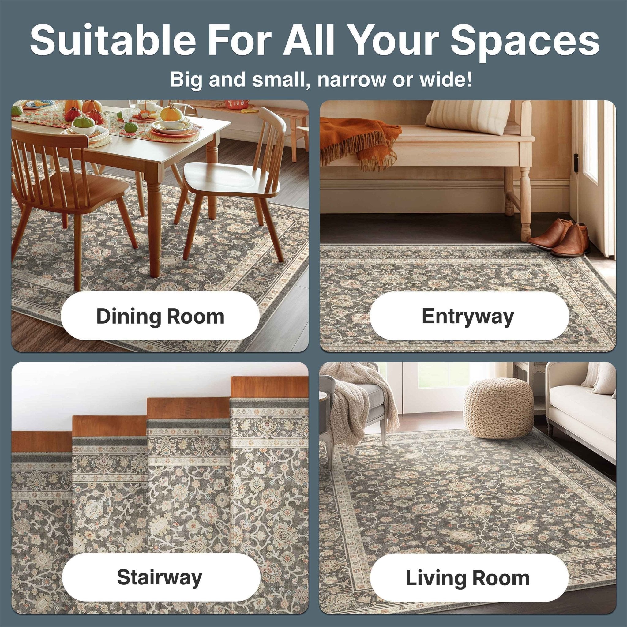 Charcoal Brown - Rome Vintage Oriental Floral Flat-Weave Rug - Well Woven