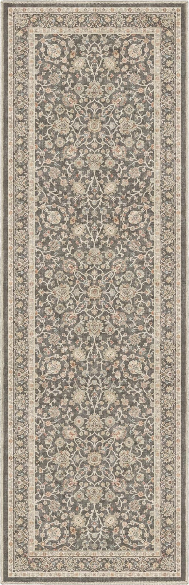 Charcoal Brown - Rome Vintage Oriental Floral Flat-Weave Rug - Well Woven