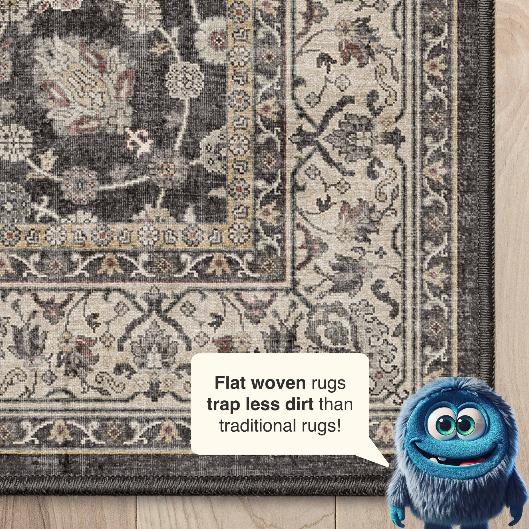 Black - Rome Vintage Oriental Floral Flat-Weave Rug - Well Woven