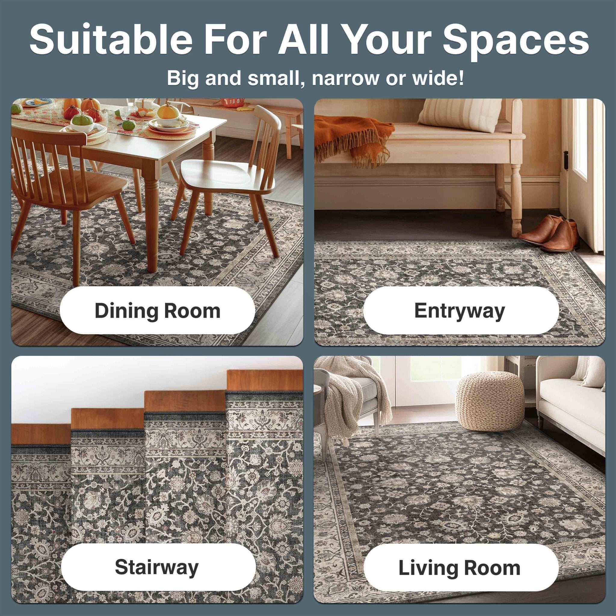 Black - Rome Vintage Oriental Floral Flat-Weave Rug - Well Woven