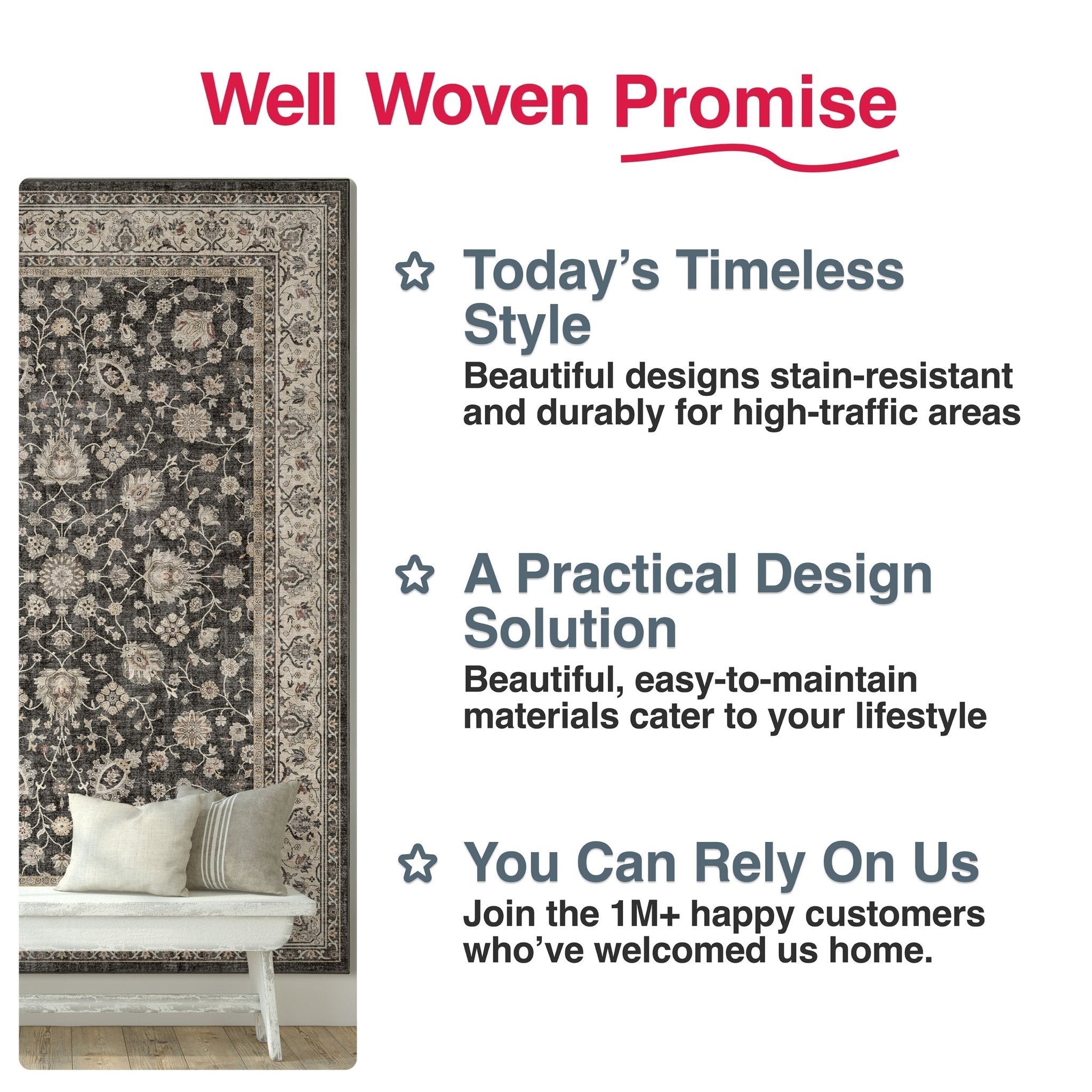 Black - Rome Vintage Oriental Floral Flat-Weave Rug - Well Woven