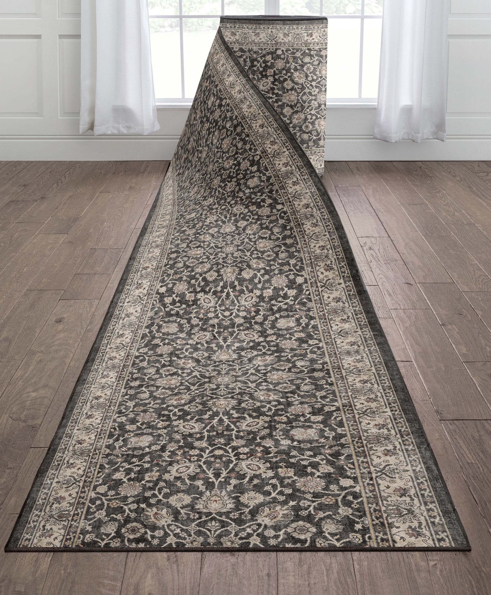 Custom Size Hallway & Stair Runner Rome Vintage Oriental Floral Black Choose Your Width x Choose Your Runner Length Well Woven