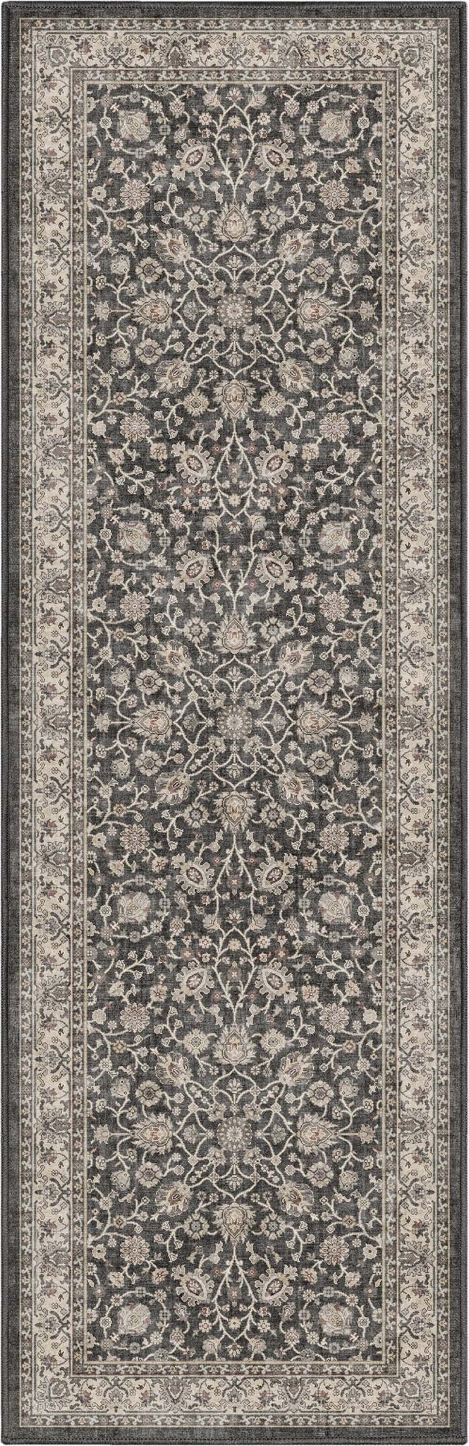 Black - Rome Vintage Oriental Floral Flat-Weave Rug - Well Woven