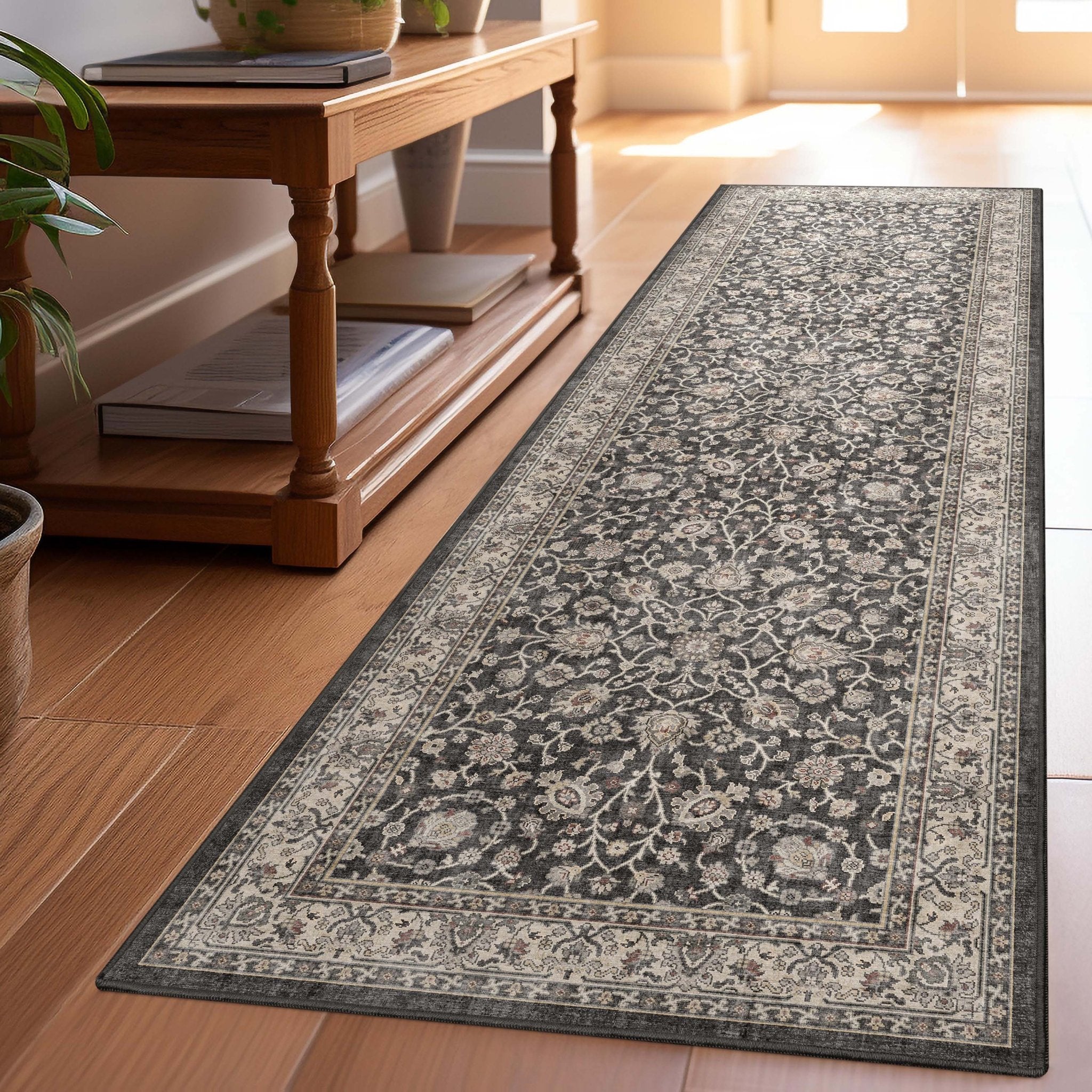 Black - Rome Vintage Oriental Floral Flat-Weave Rug - Well Woven