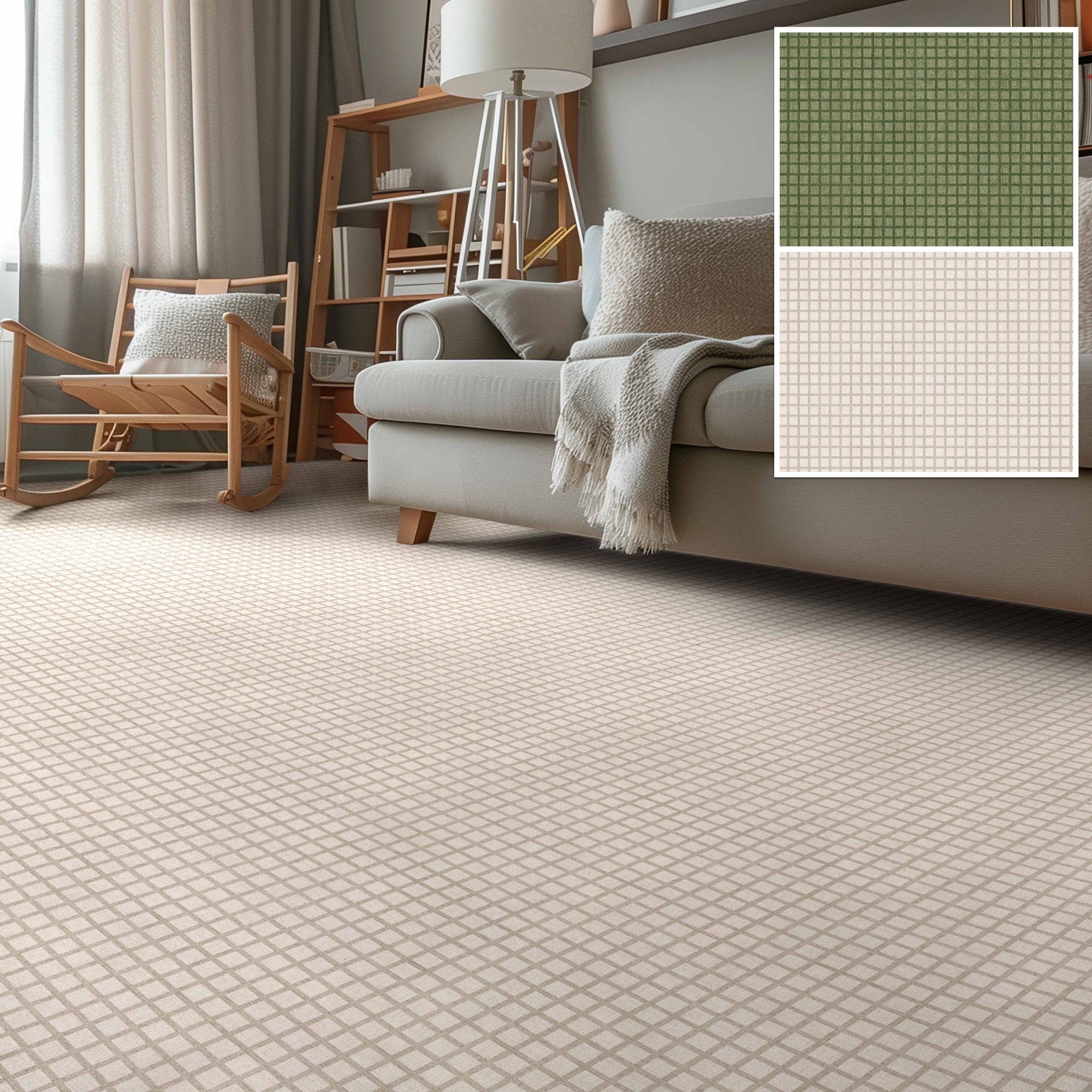 Ulfred Custom Rug - Monochrome Grid , Low Pile, Easy  Clean, Personalized Sizes - Well Woven - a cream custom rug in a living room