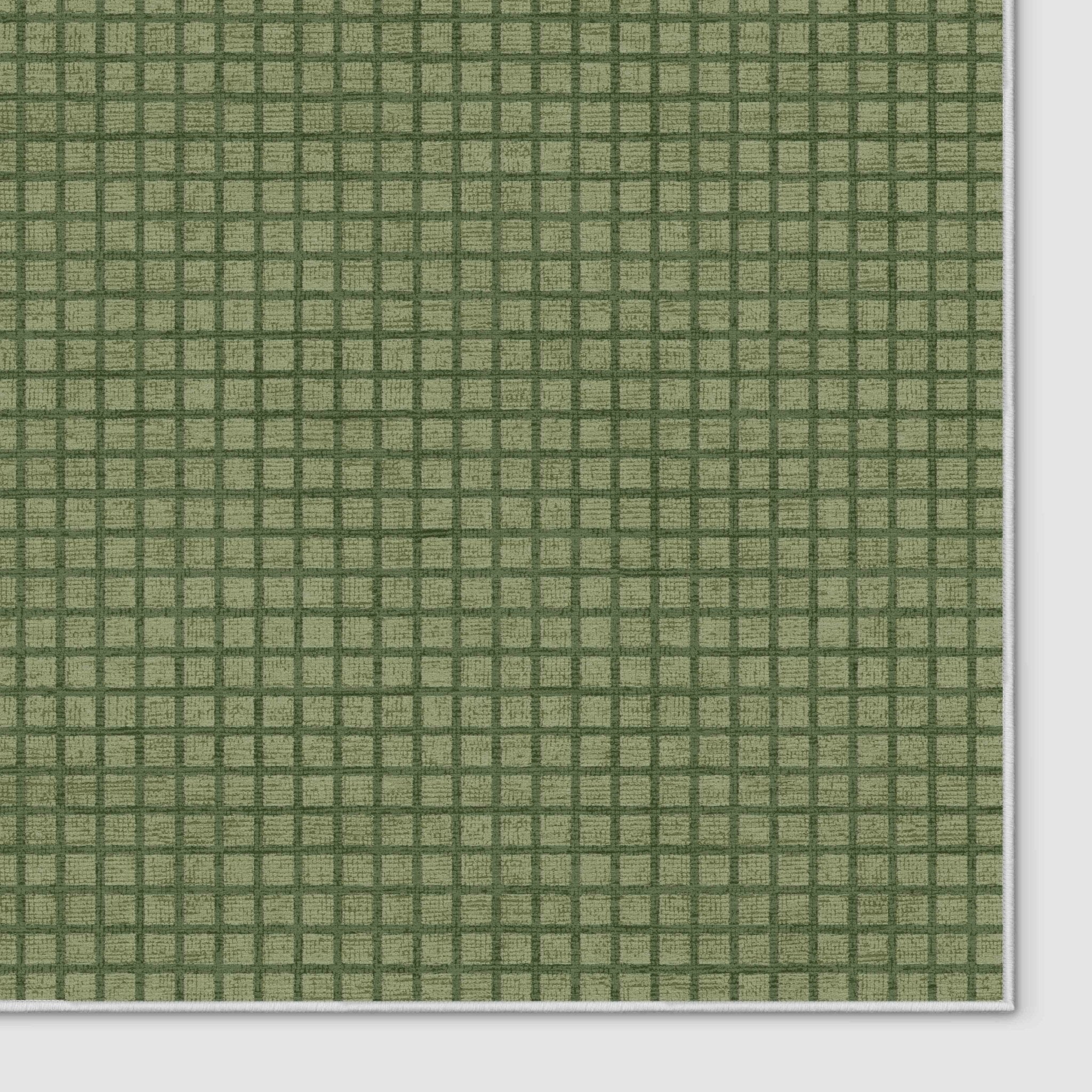 Ulfred Custom Rug - Monochrome Grid , Low Pile, Easy  Clean, Personalized Sizes - Well Woven - green rug corner on white