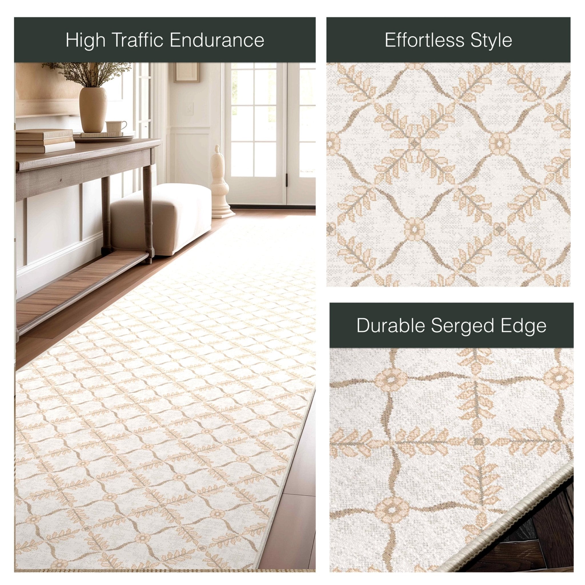 Well Woven - Aldwyn Cream Custom Rug - details of the features and geometric lattice rug pattern