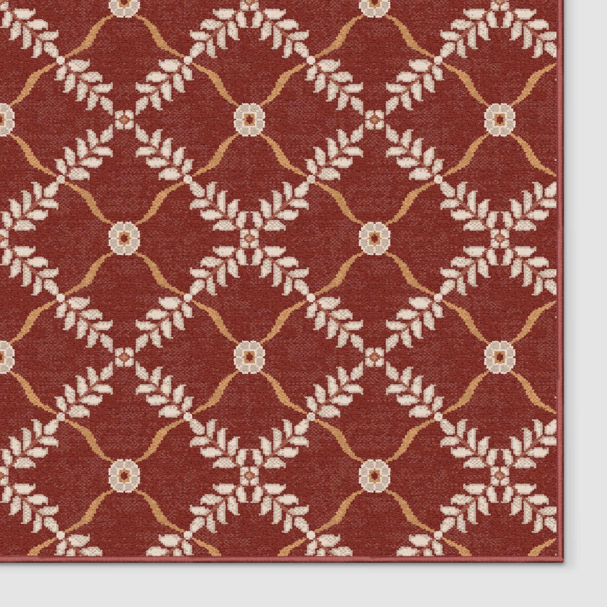 Well Woven - Aldwyn Red Custom Rug - rug corner on white