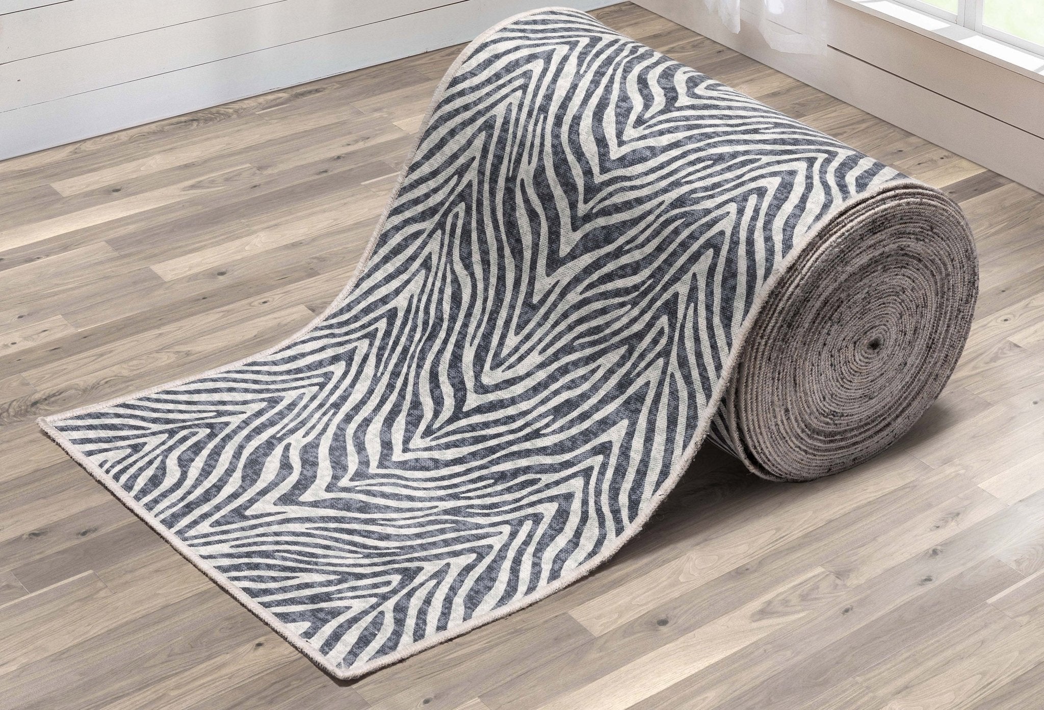 Custom Size Runner Modern Zebra Print Grey Choose Your Width x Choose Your Length Hallway Runner Rug Well Woven