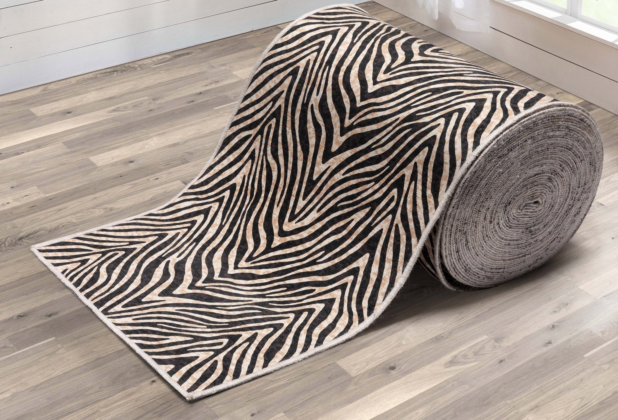 Custom Size Runner Modern Zebra Print Brown Choose Your Width x Choose Your Length Hallway Runner Rug Well Woven