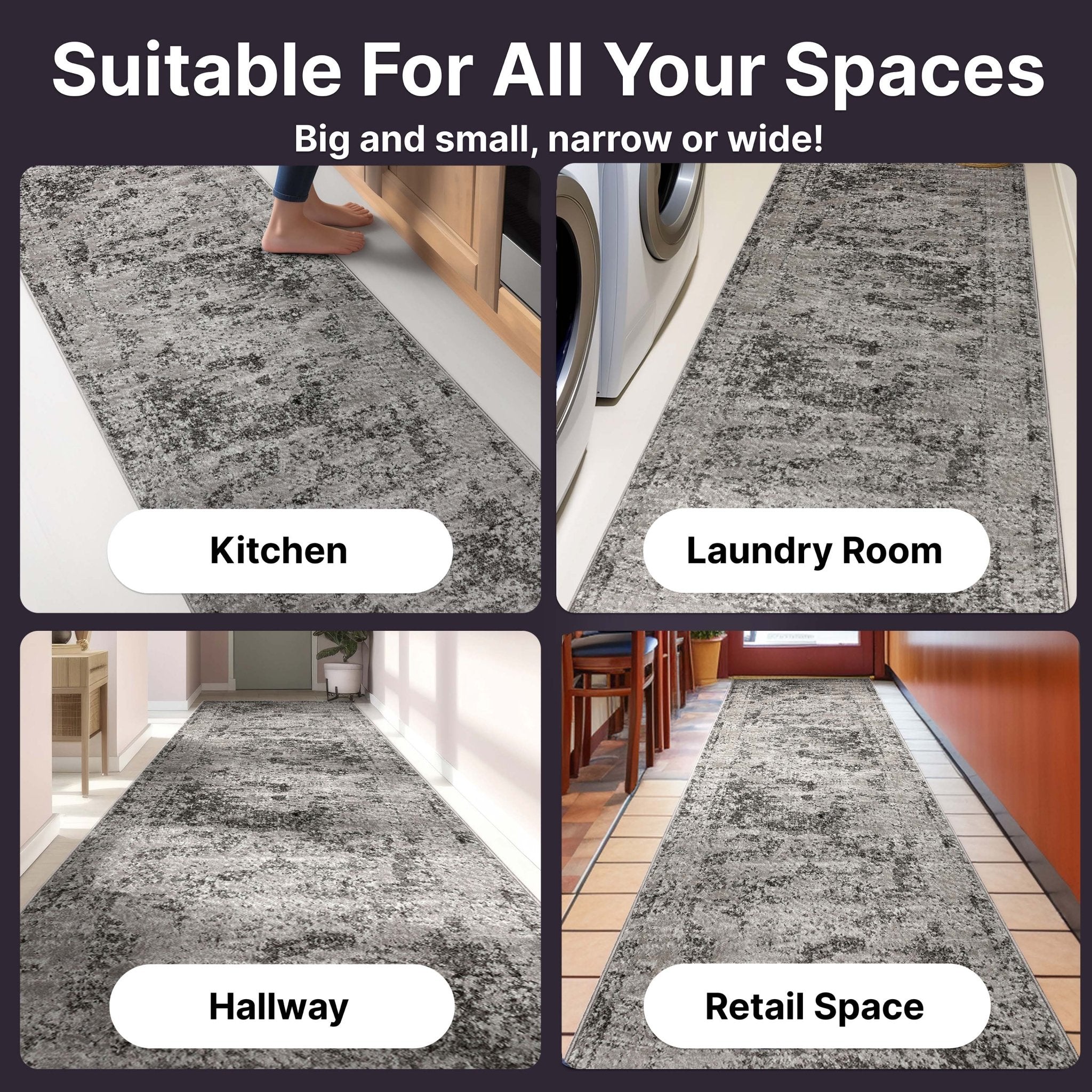 Patras Custom Size Runner Vintage Medallion Oriental Grey Choose Your Width x Choose Your Length Hallway Runner Rug - Well Woven