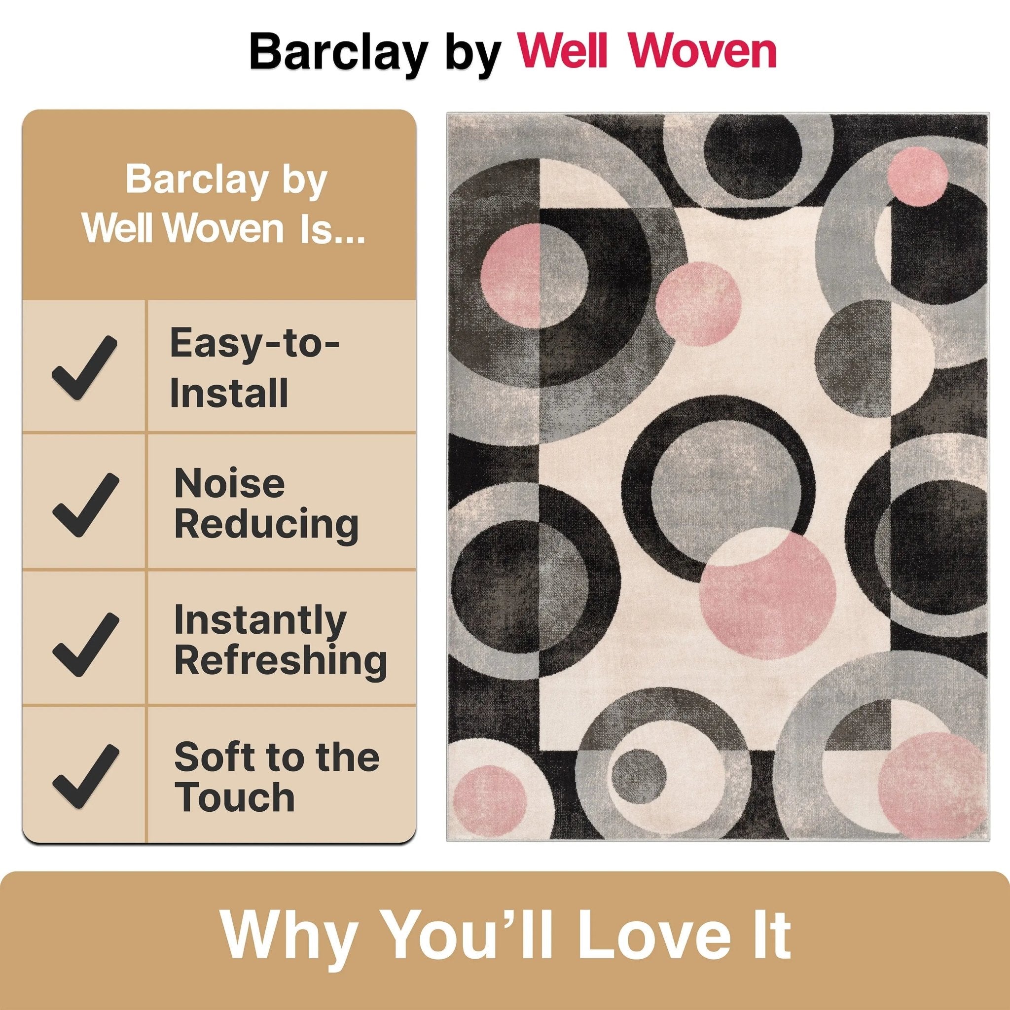 Avi Modern Geometric Grey Blush Rug Well Woven