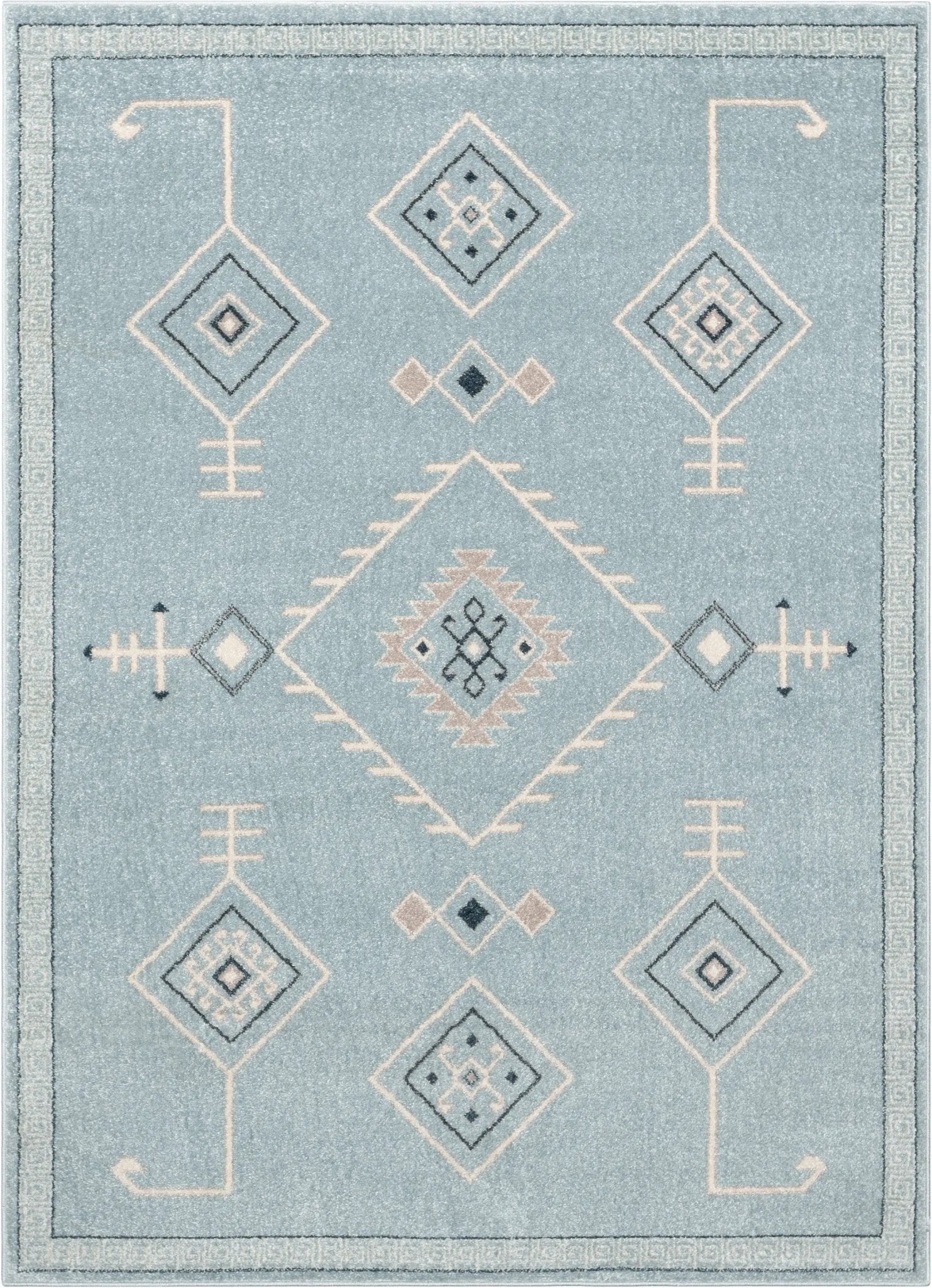 Azra Tribal Medallion Light Blue Rug Well Woven