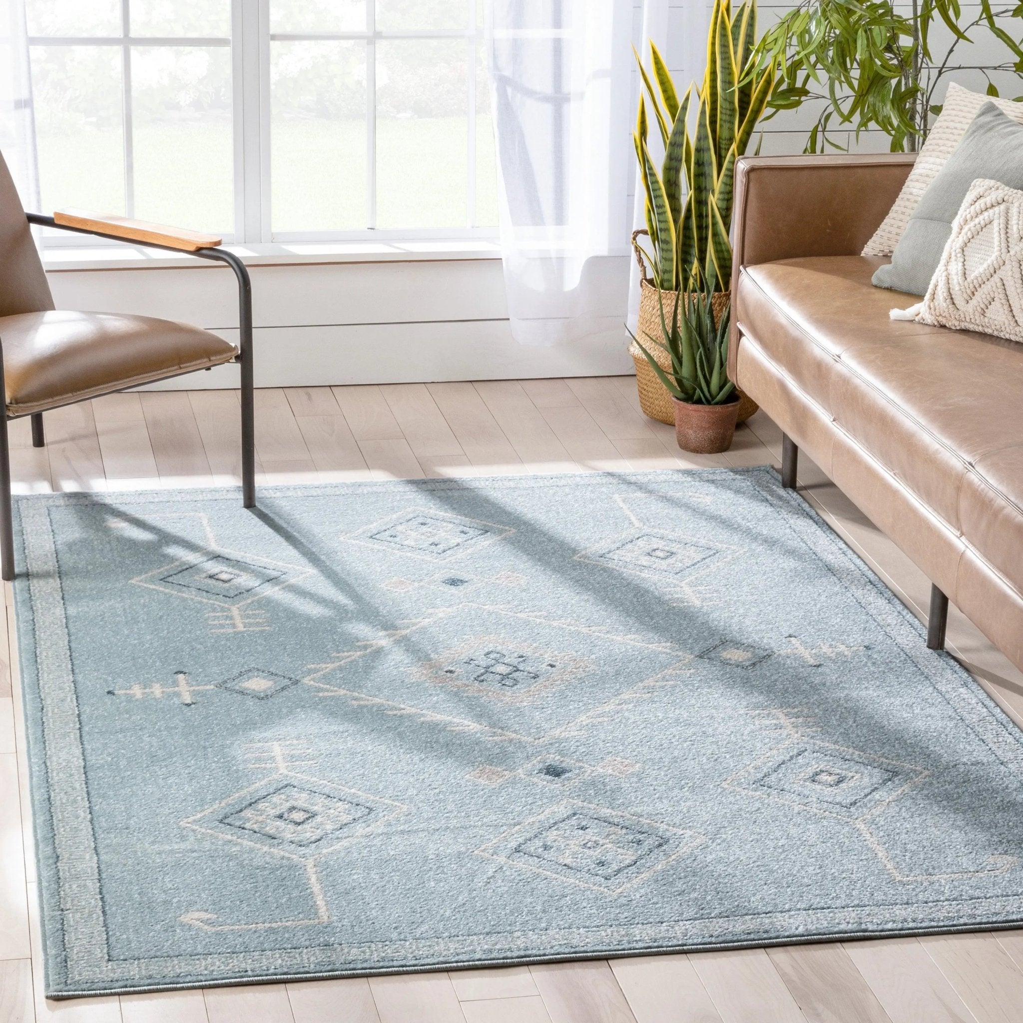 Azra Tribal Medallion Light Blue Rug Well Woven