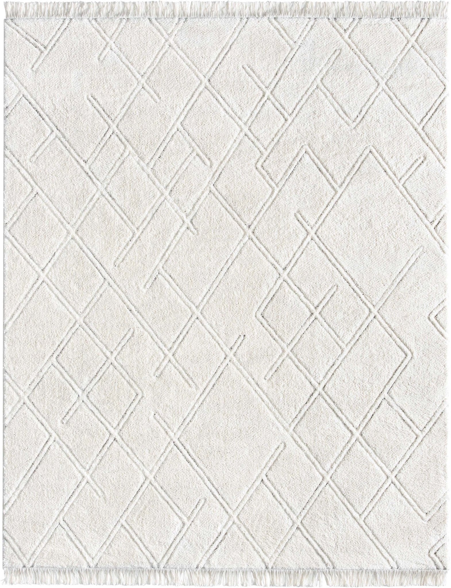 Firth Moroccan Trellis Textured Ivory Ultra Soft High-Low Shag Rug Well Woven