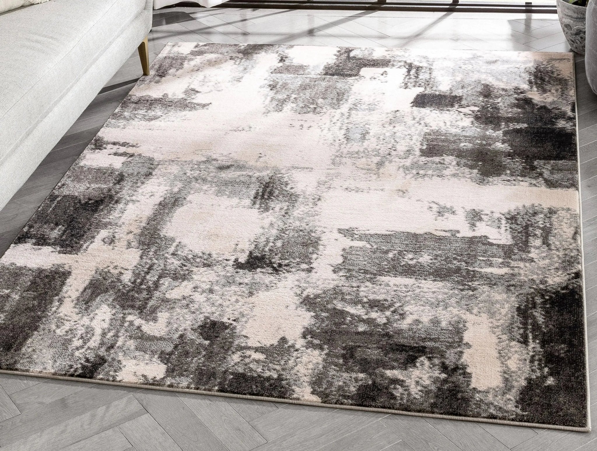 Kalia Modern Abstract Grey Black Rug Well Woven