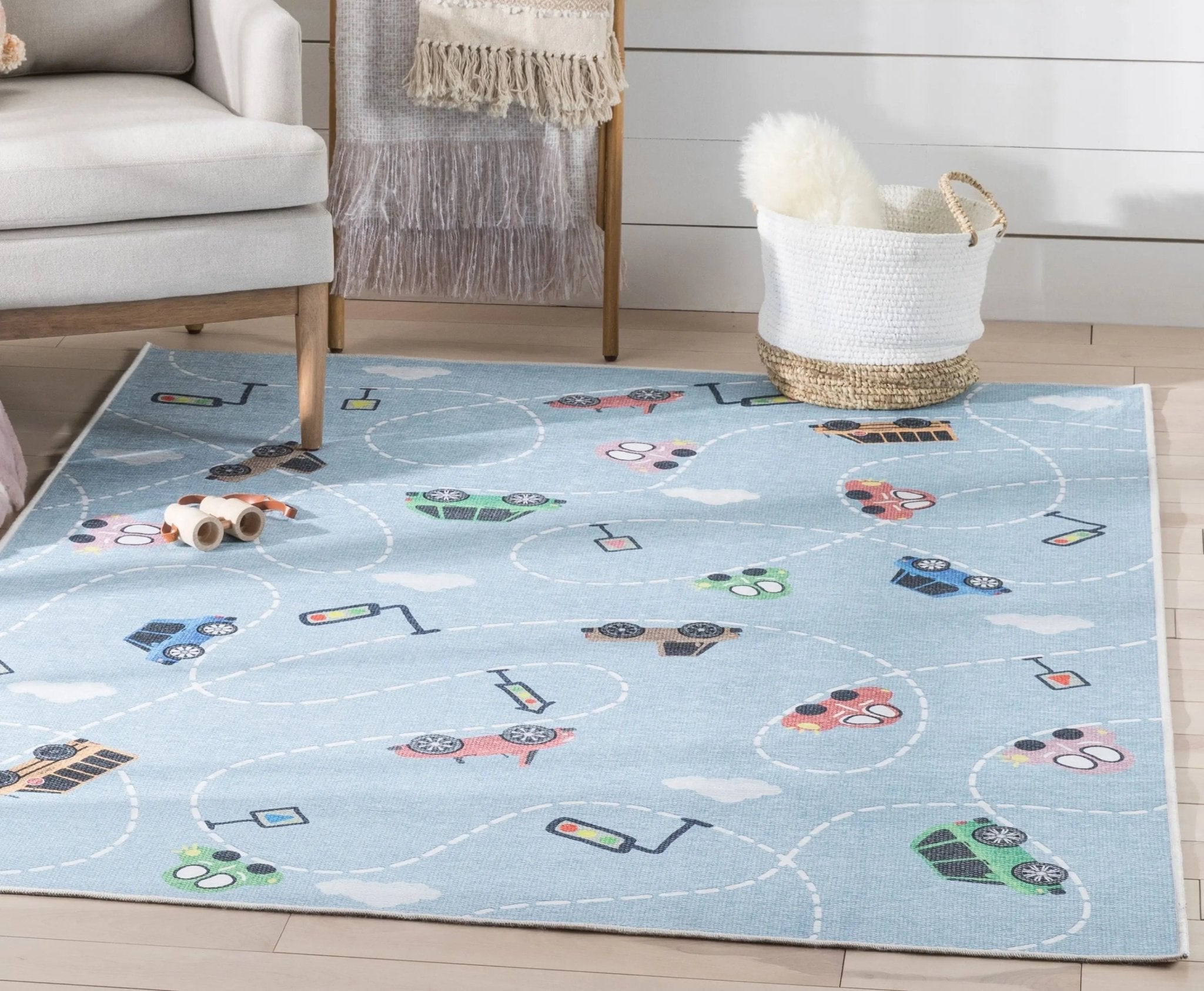 Traffic Modern Blue Kids Flat-Weave Rug Well Woven