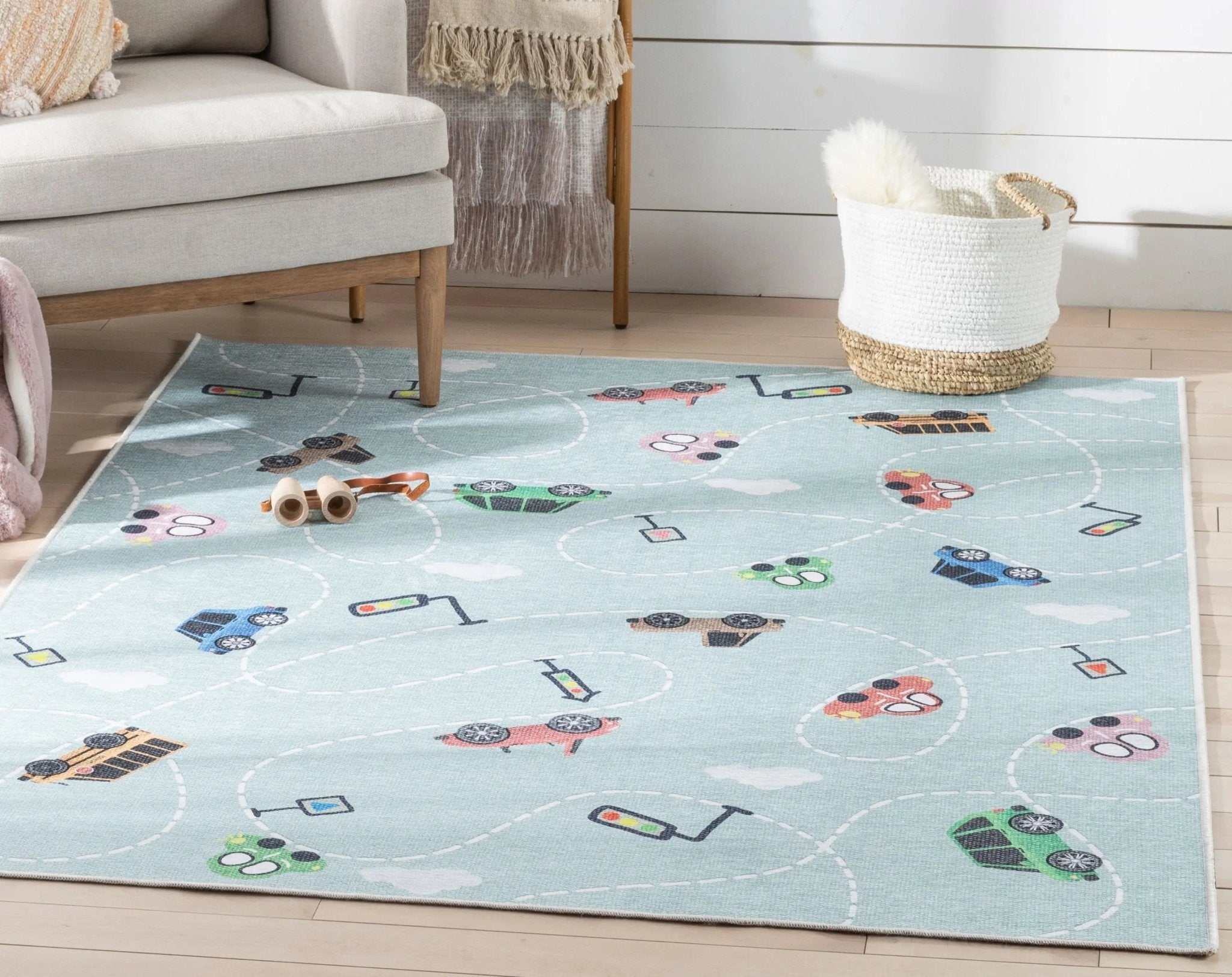 Traffic Modern Green Kids Flat-Weave Rug Well Woven