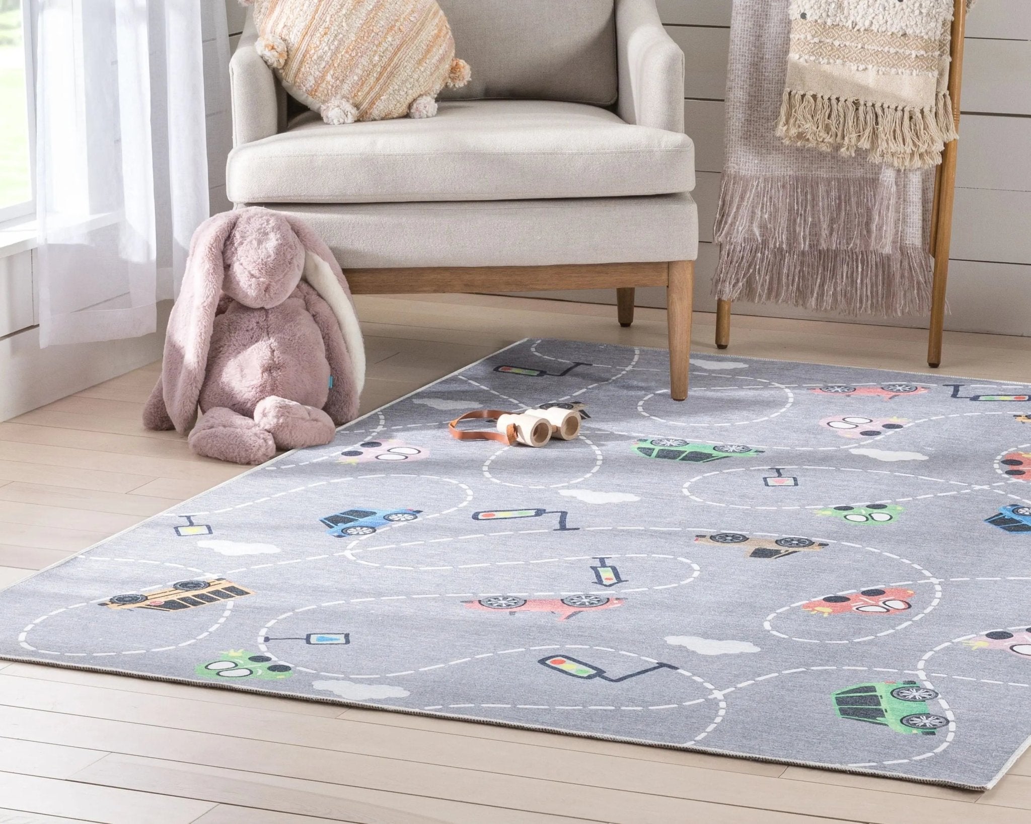 Traffic Modern Grey Kids Flat-Weave Rug Well Woven