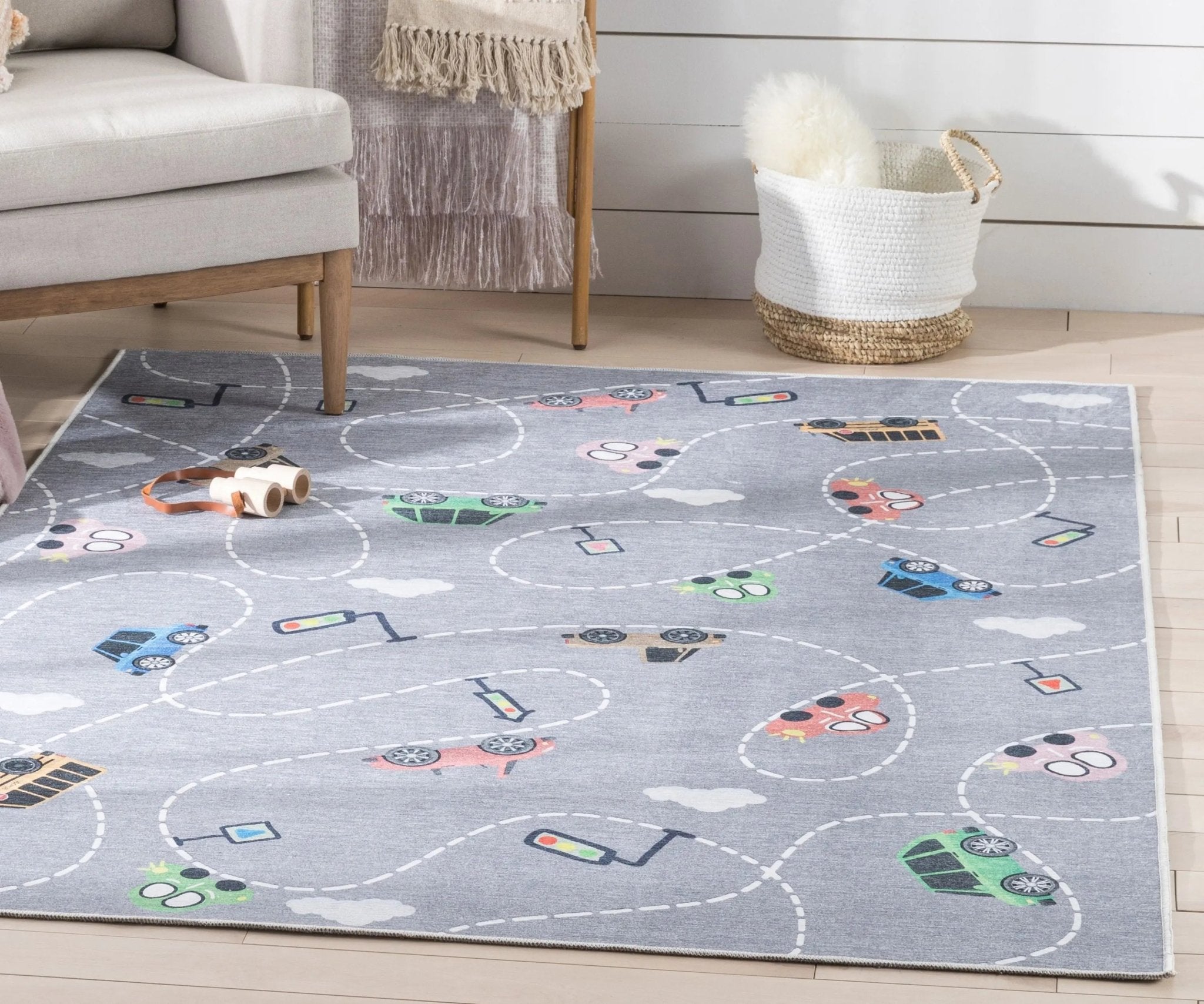 Traffic Modern Grey Kids Flat-Weave Rug Well Woven