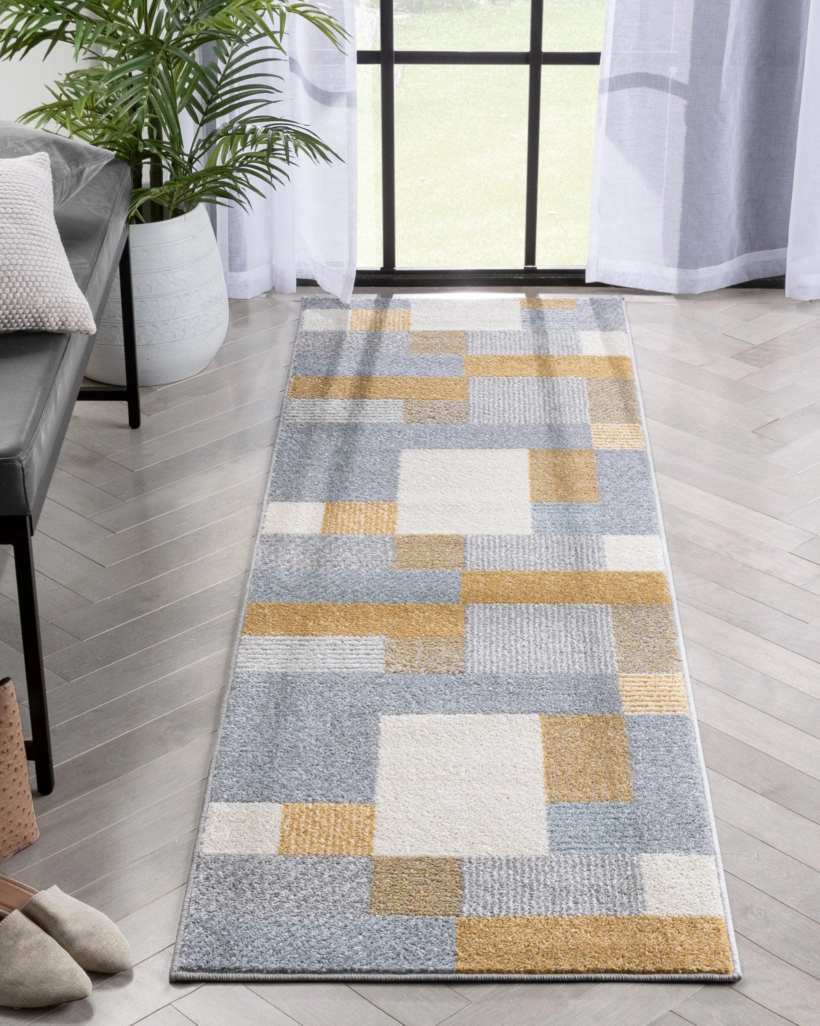 Wilma Modern Geometric Yellow Grey Rug Well Woven