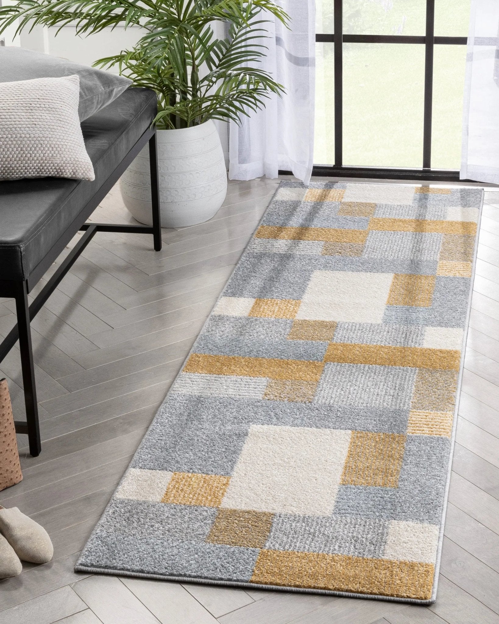 Wilma Modern Geometric Yellow Grey Rug Well Woven