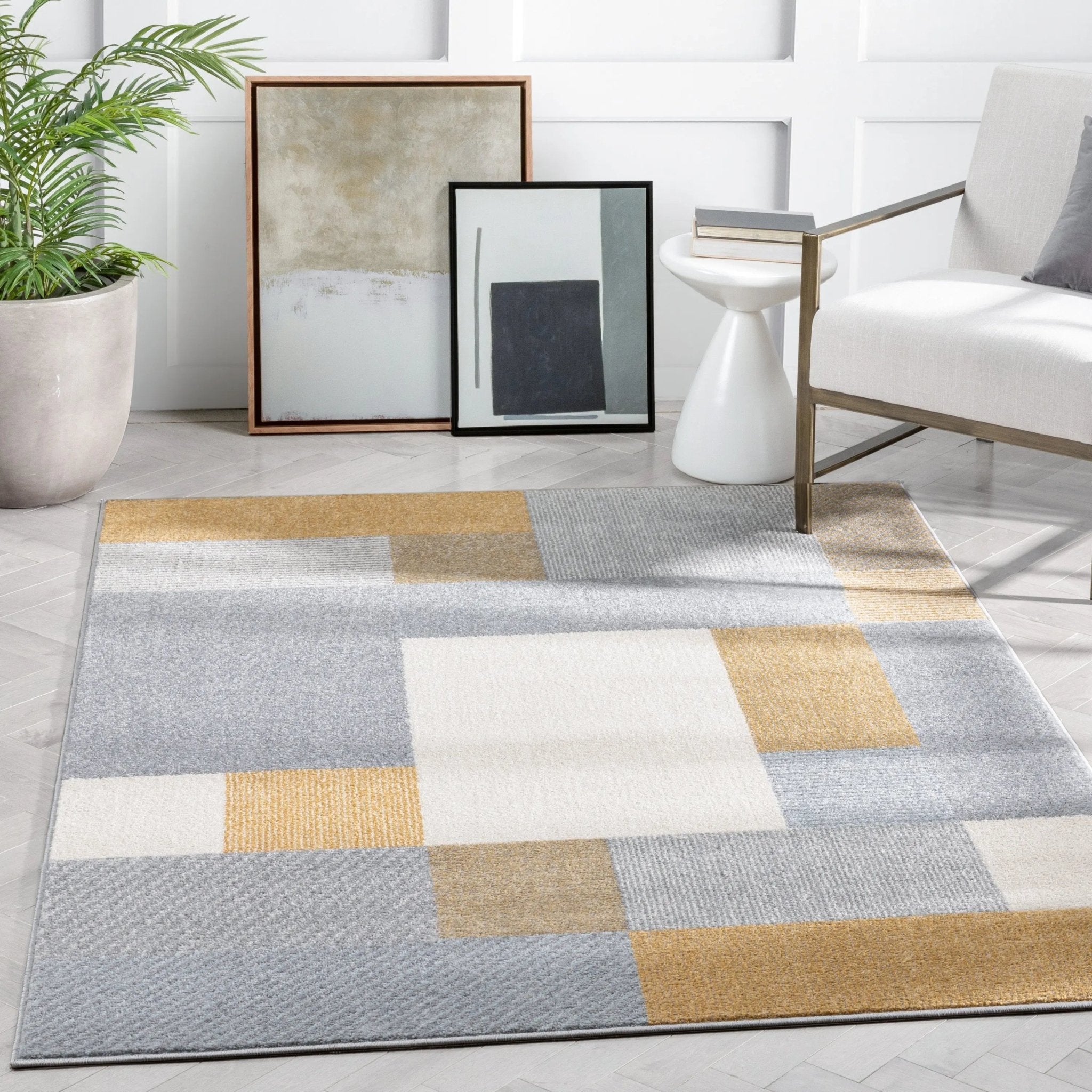 Wilma Modern Geometric Yellow Grey Rug Well Woven