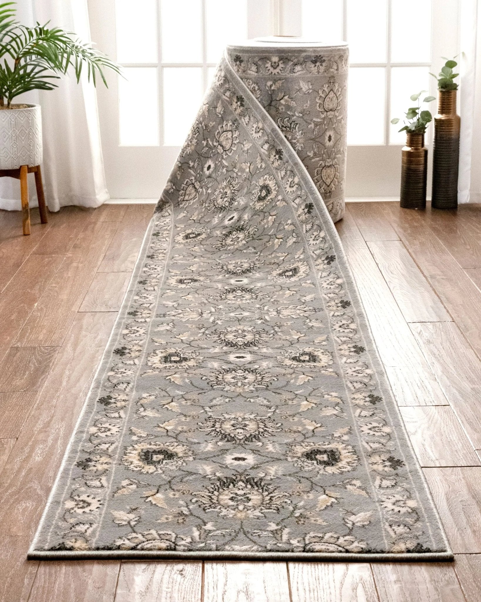 Abbasi Custom Size Runner Traditional Grey Choose Your Width x Choose Your Length Hallway Runner Rug Well Woven