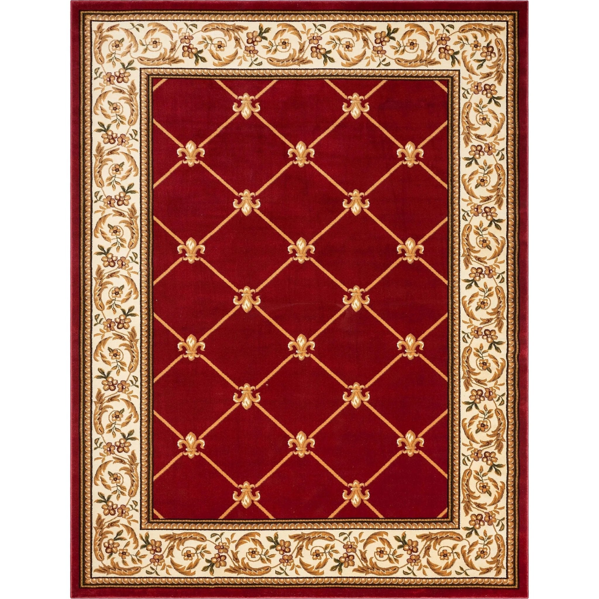 Fleur De Lis Red Formal Rug Well Woven