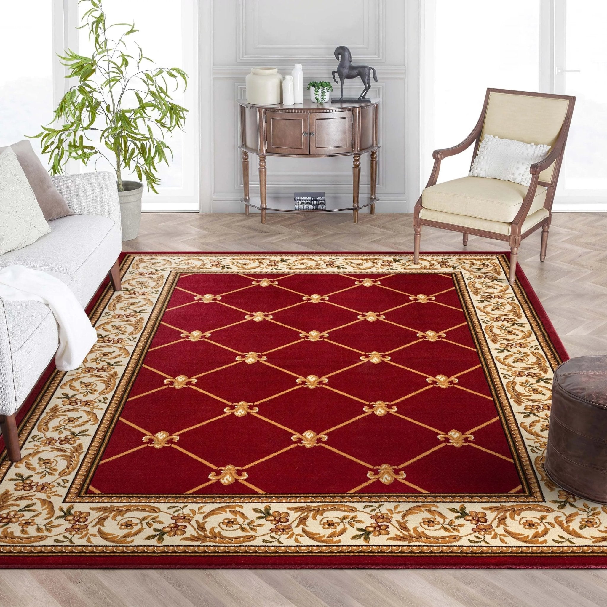 Fleur De Lis Red Formal Rug Well Woven