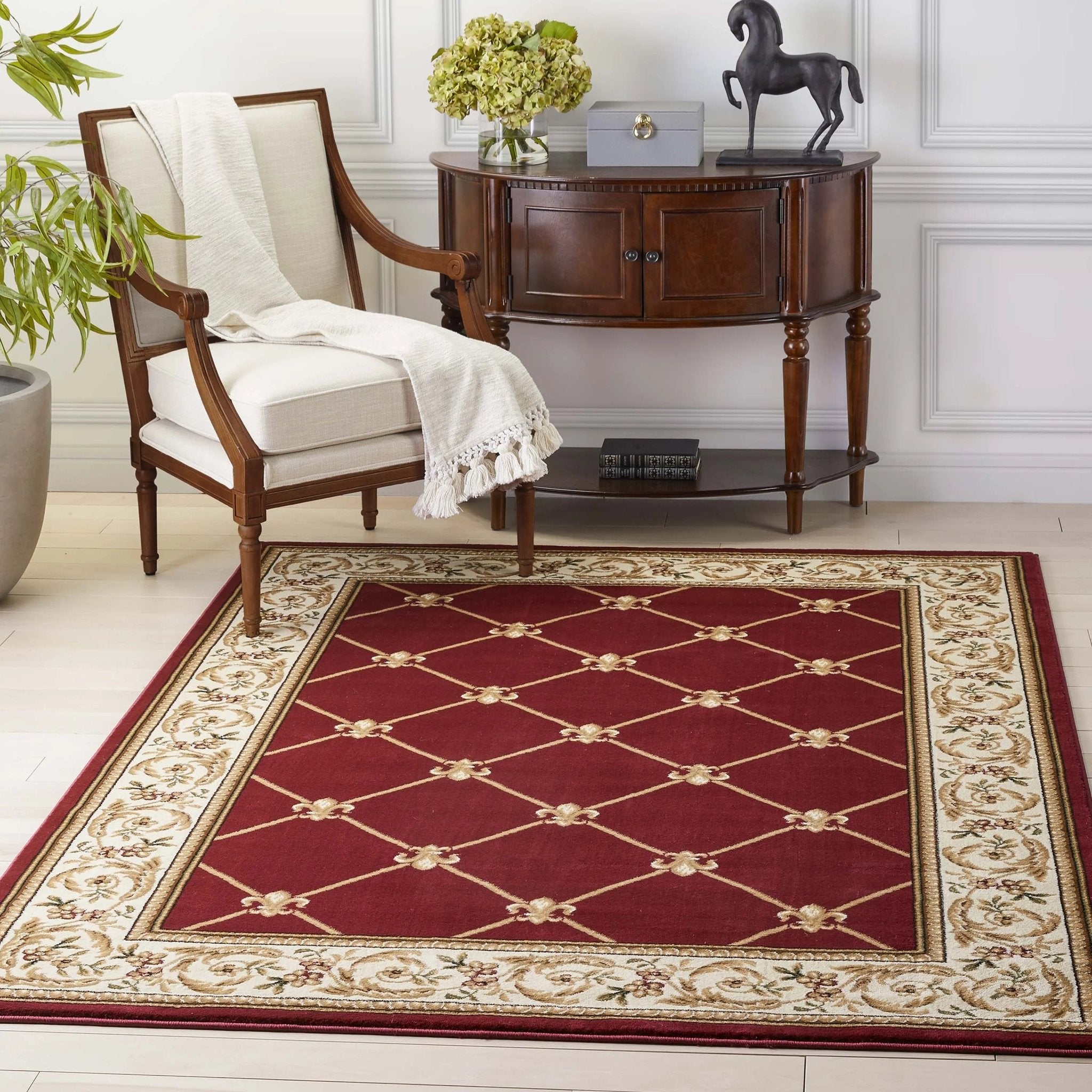 Fleur De Lis Red Formal Rug Well Woven