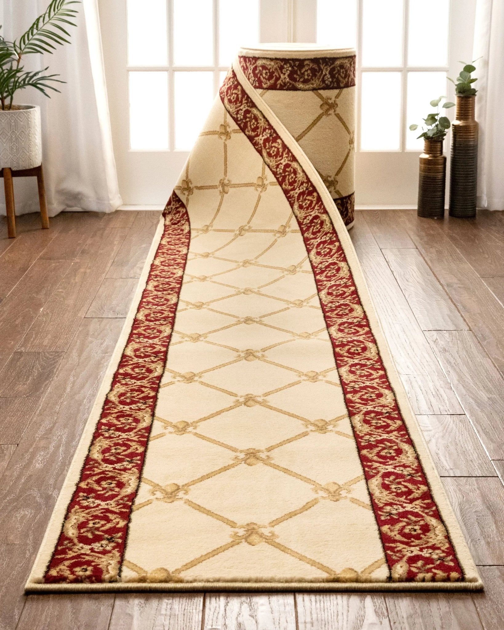 Fleur De Lis Custom Size Runner Formal Ivory Choose Your Width x Choose Your Length Hallway Runner Rug Well Woven