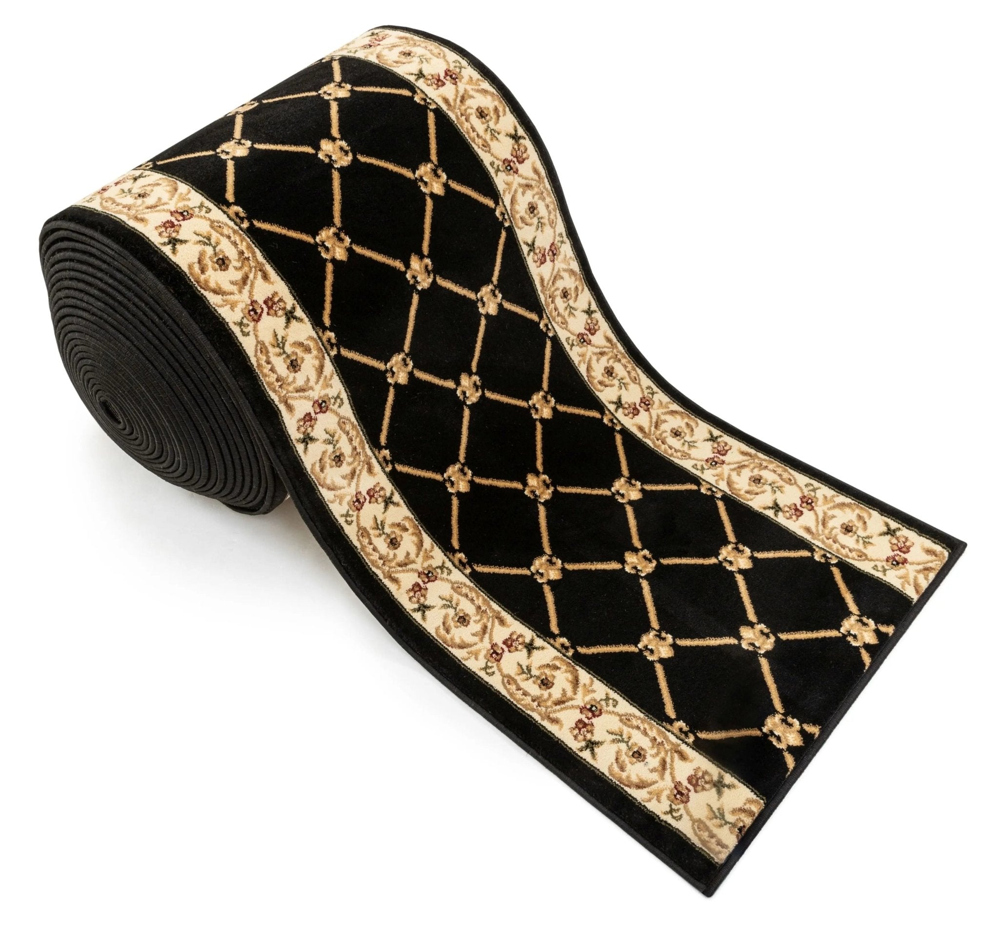 Fleur De Lis Custom Size Runner Formal Black Choose Your Width x Choose Your Length Hallway Runner Rug Well Woven