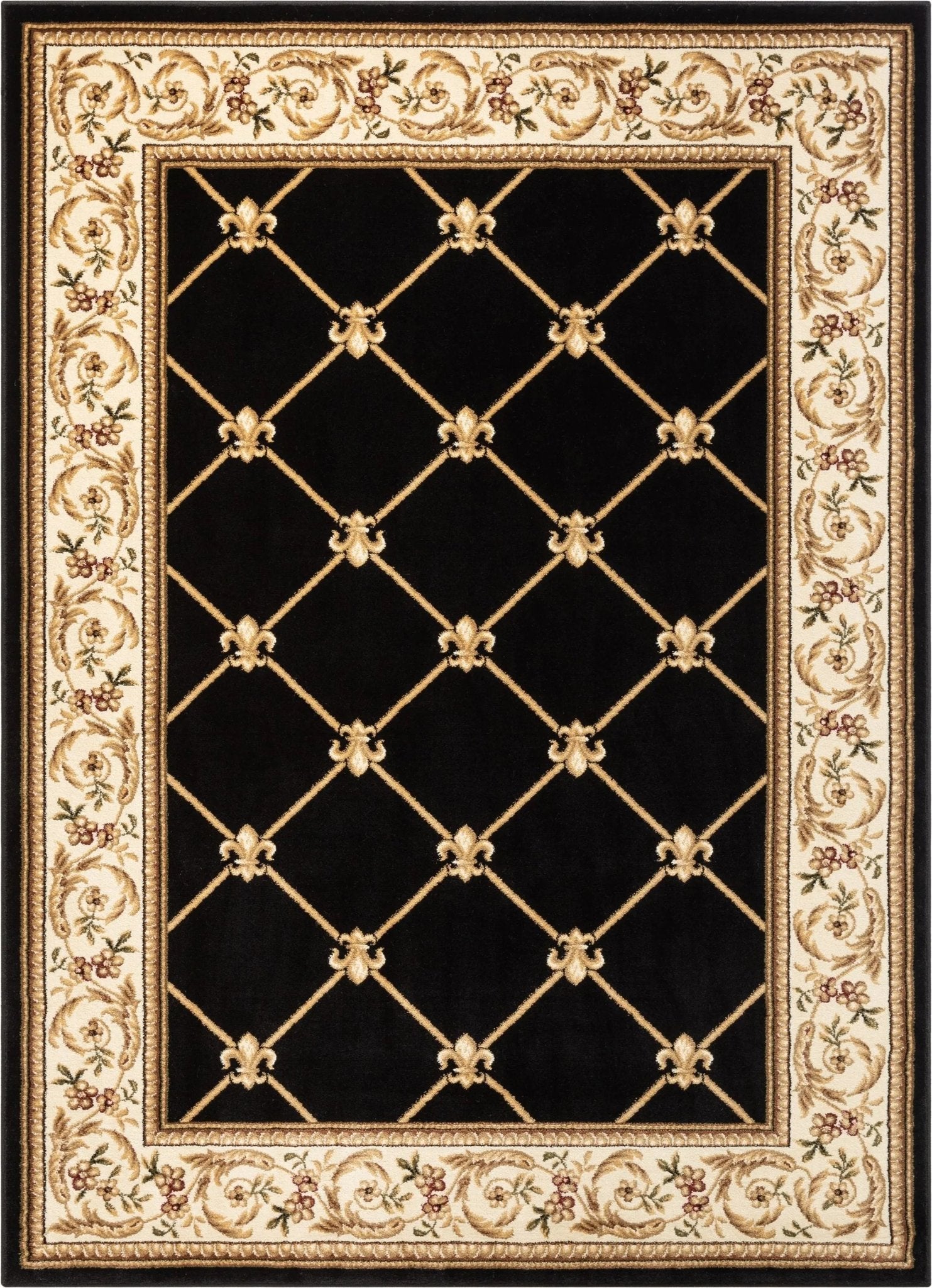 Fleur De Lis Black Formal Rug Well Woven