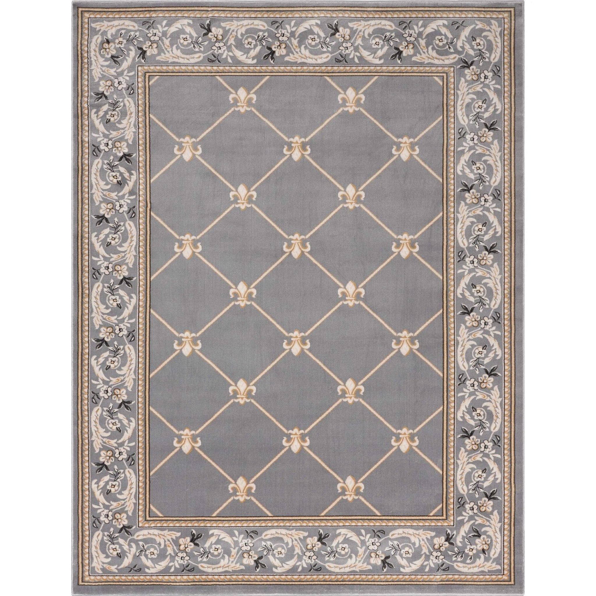 Fleur De Lis Grey Traditional Rug Well Woven
