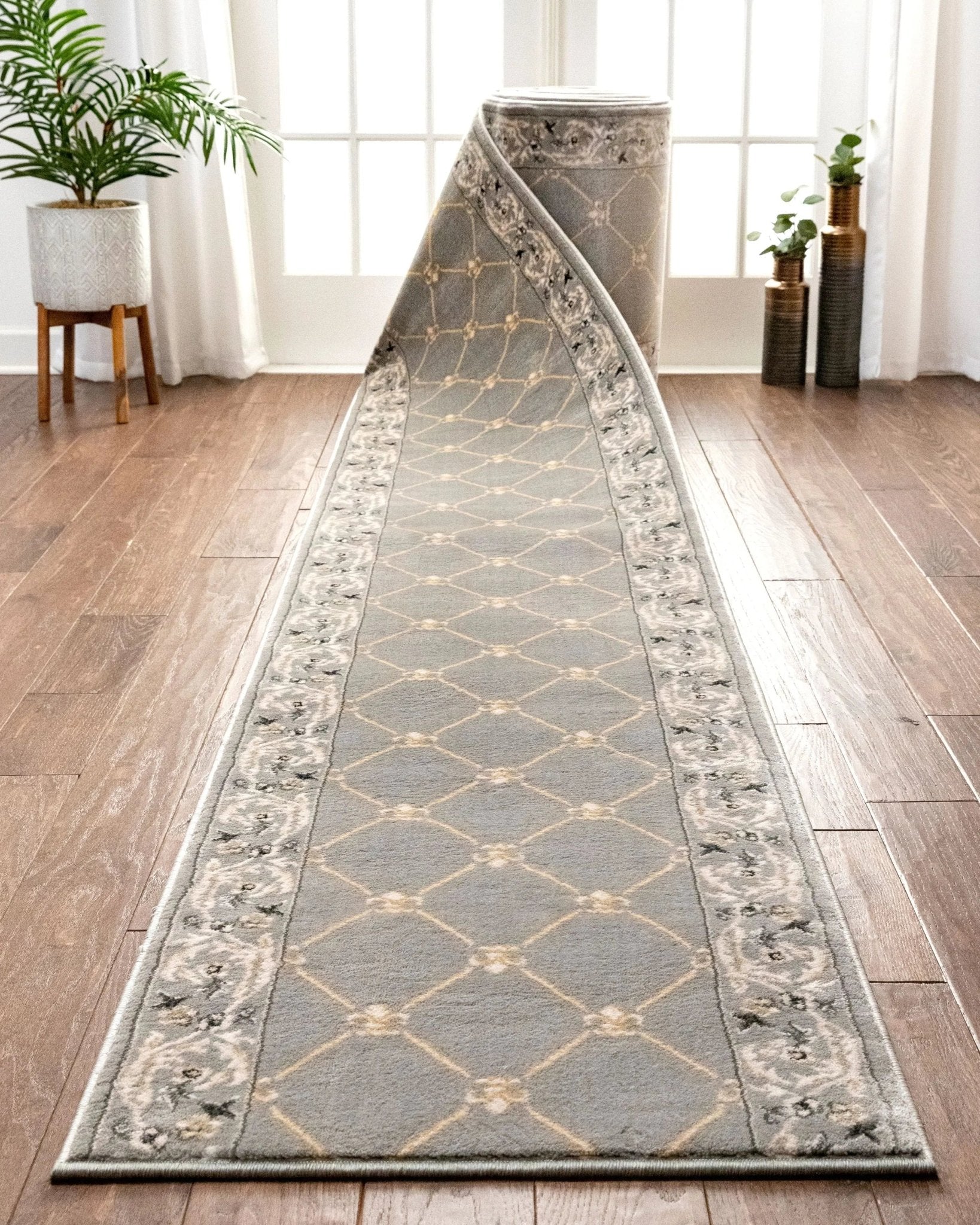Fleur De Lis Custom Size Runner Traditional Grey Choose Your Width x Choose Your Length Hallway Runner Rug Well Woven