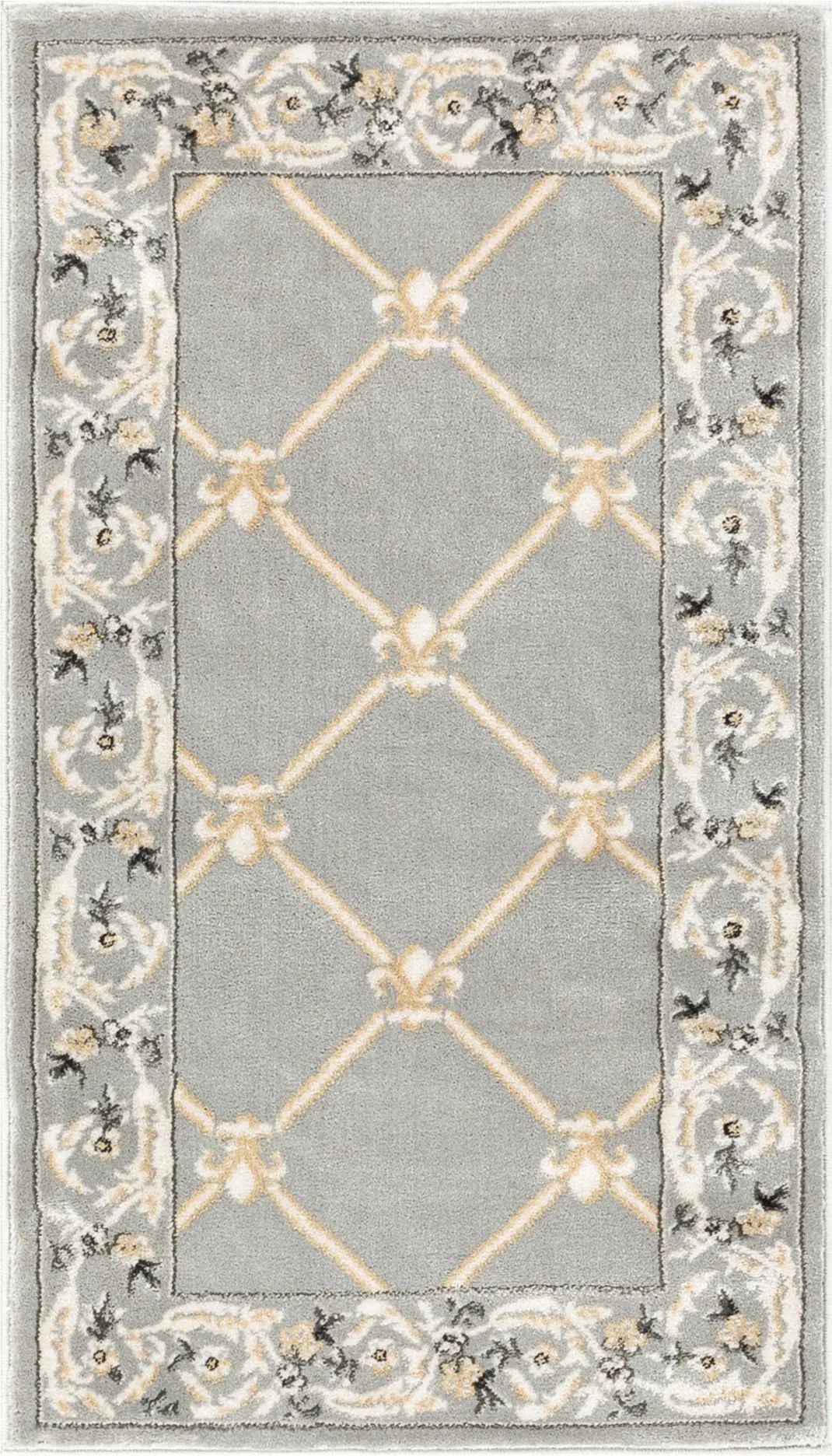 Fleur De Lis Grey Traditional Rug Well Woven