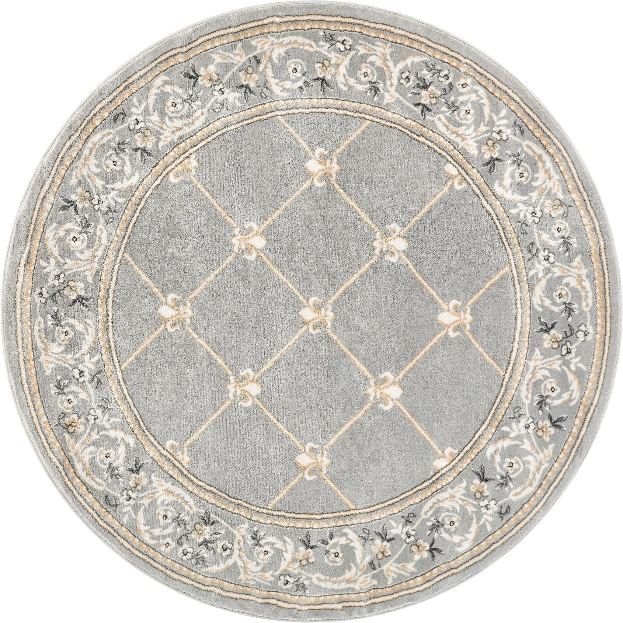 Fleur De Lis Grey Traditional Rug Well Woven