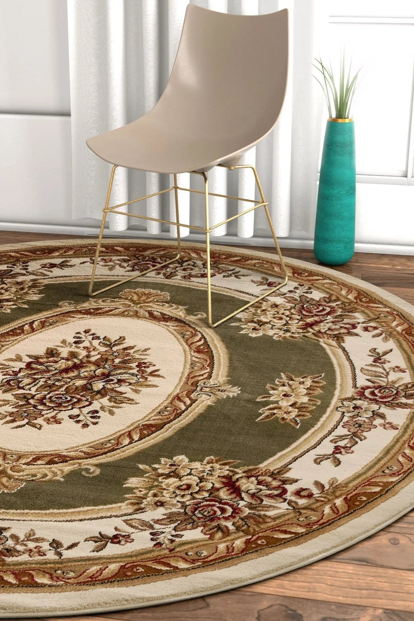 Le Petit Palais Green Traditional Round Rug Well Woven