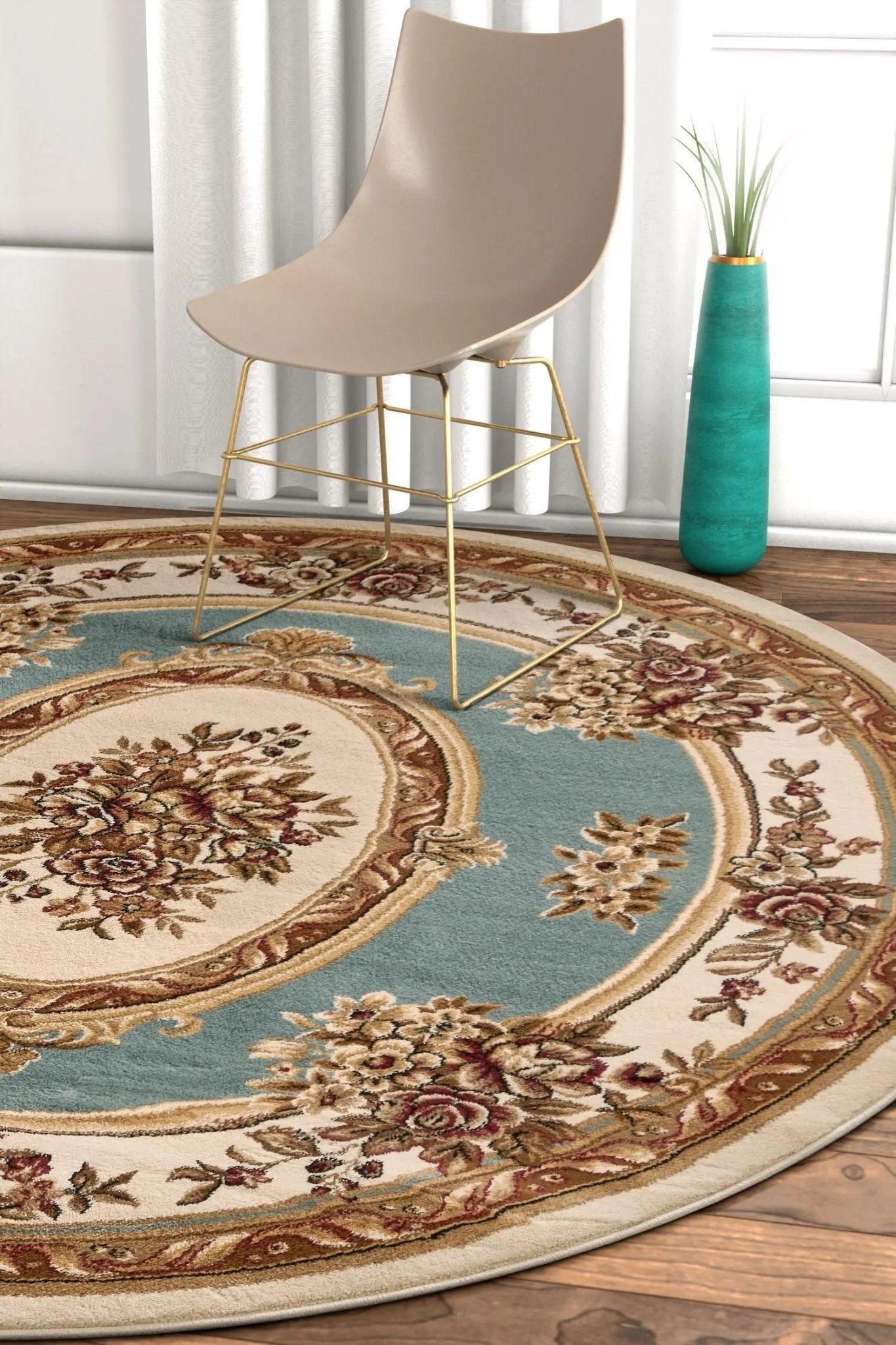 Le Petit Palais Light Blue Traditional Round Rug Well Woven