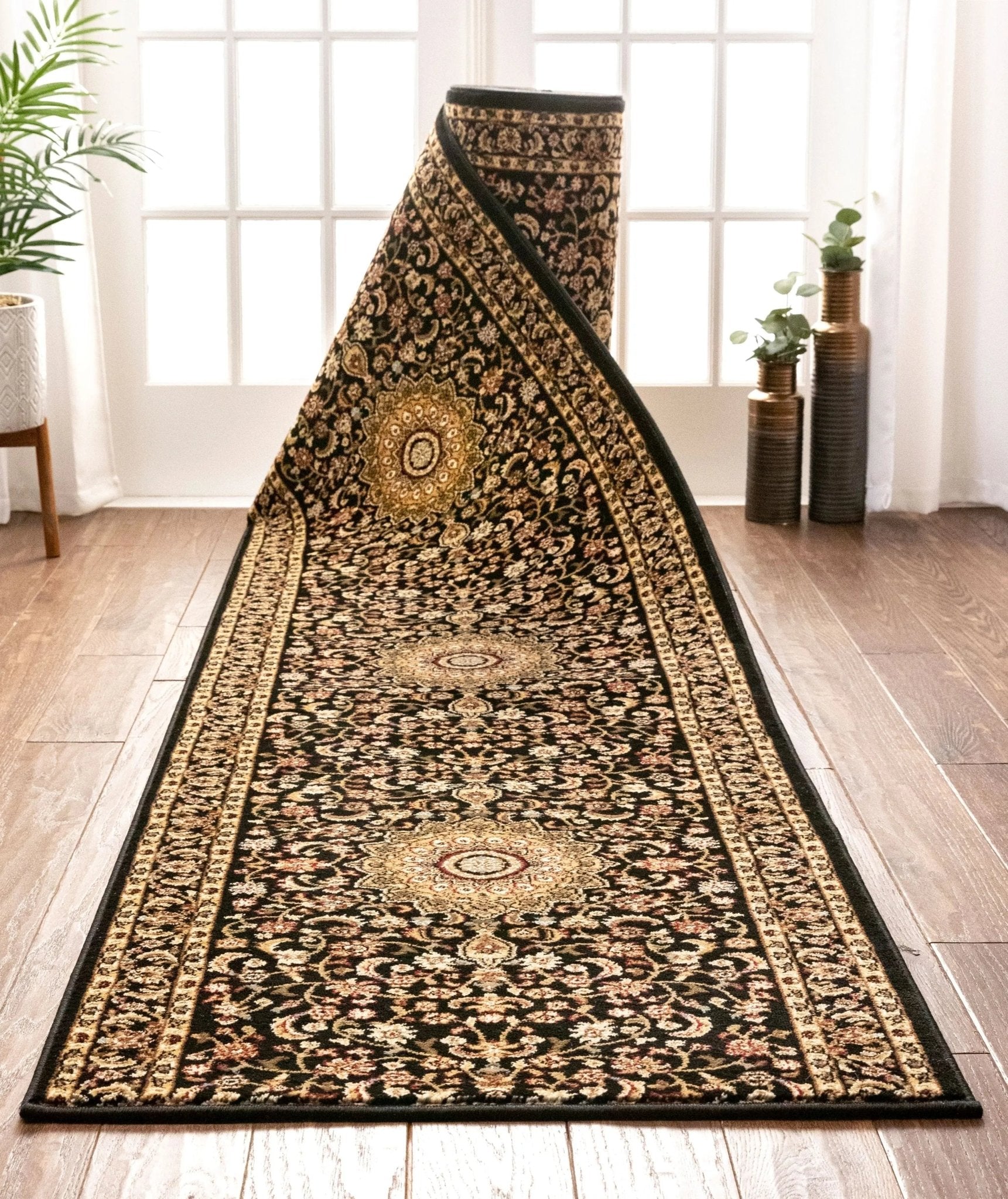 Aviva Custom Size Runner Traditional Black Choose Your Width x Choose Your Length Hallway Runner Rug Well Woven