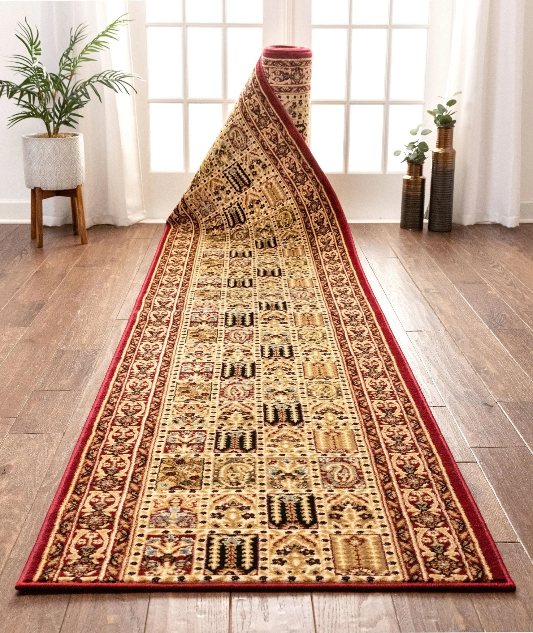 Cordelia Garden Custom Size Runner Traditional Red Choose Your Width x Choose Your Length Hallway Runner Rug Well Woven